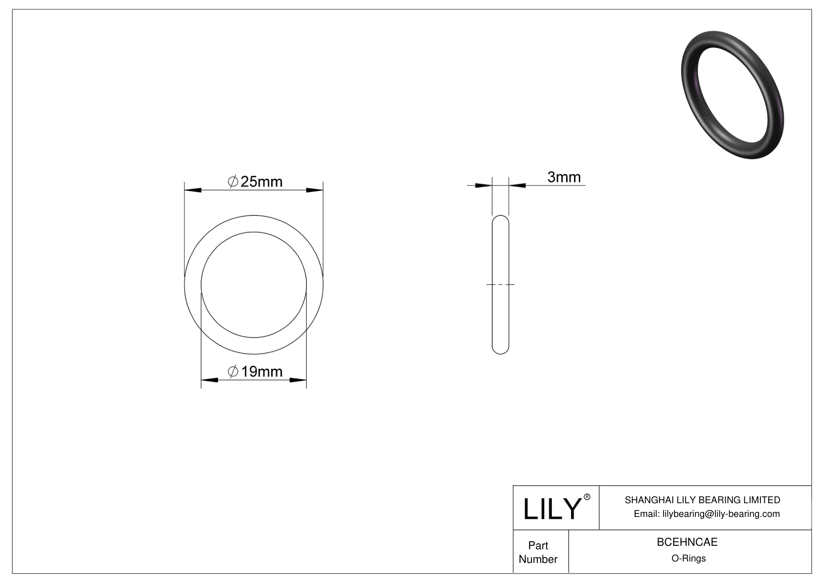 BCEHNCAE Oil Resistant O-Rings Round cad drawing