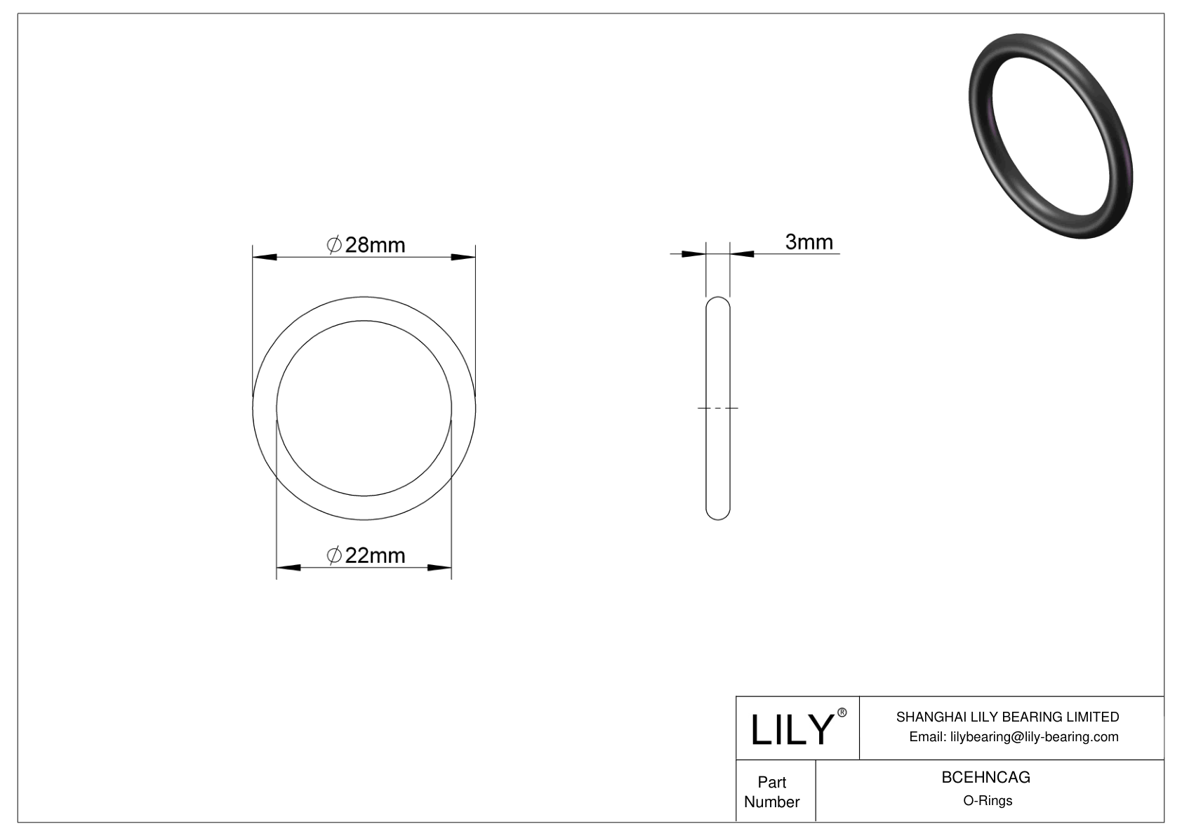 BCEHNCAG Oil Resistant O-Rings Round cad drawing