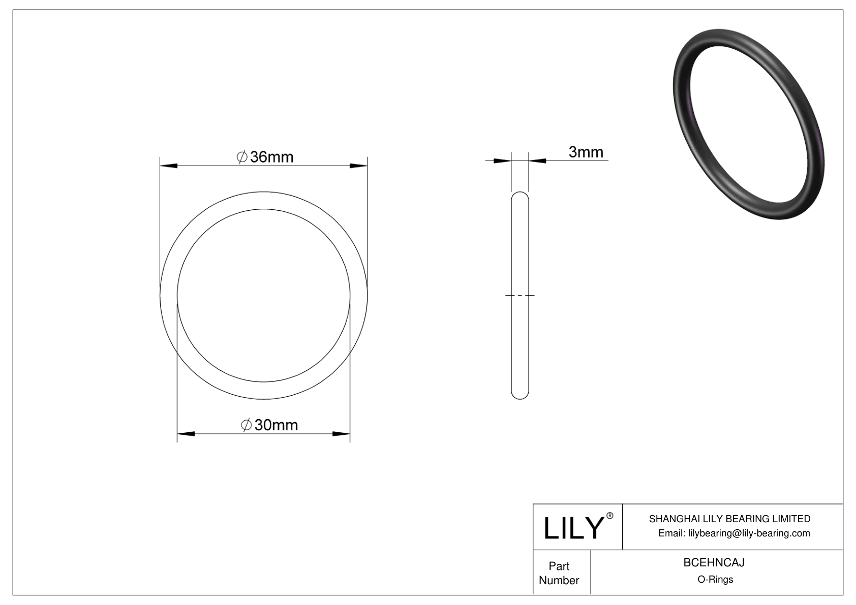 BCEHNCAJ Oil Resistant O-Rings Round cad drawing