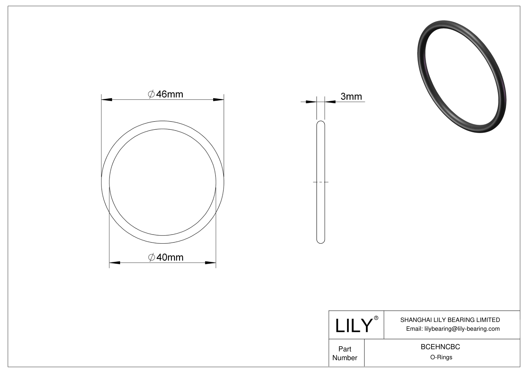 BCEHNCBC Oil Resistant O-Rings Round cad drawing