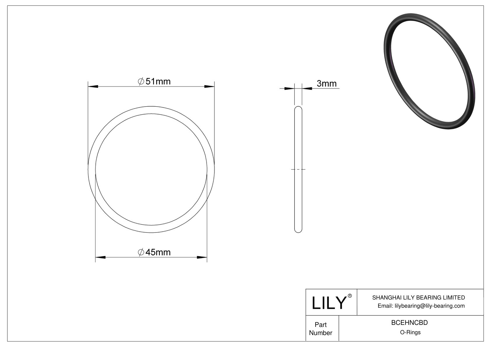 BCEHNCBD Oil Resistant O-Rings Round cad drawing