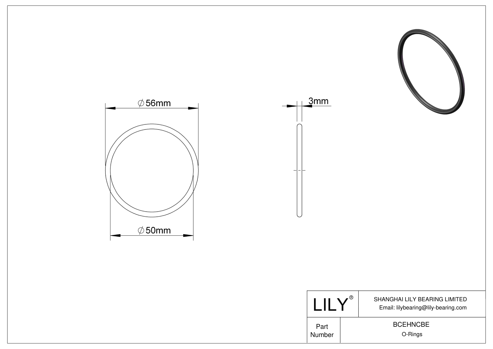 BCEHNCBE Oil Resistant O-Rings Round cad drawing