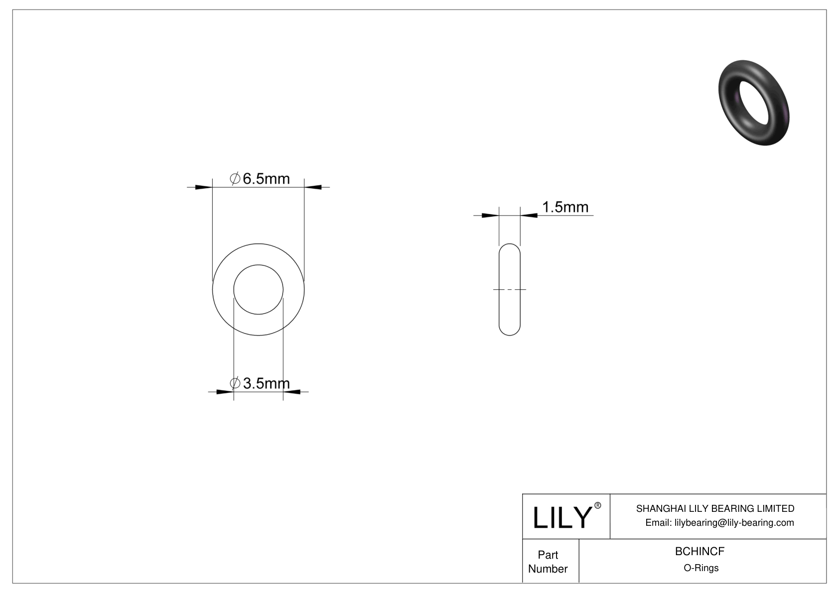 BCHINCF Chemical Resistant O-rings Round cad drawing