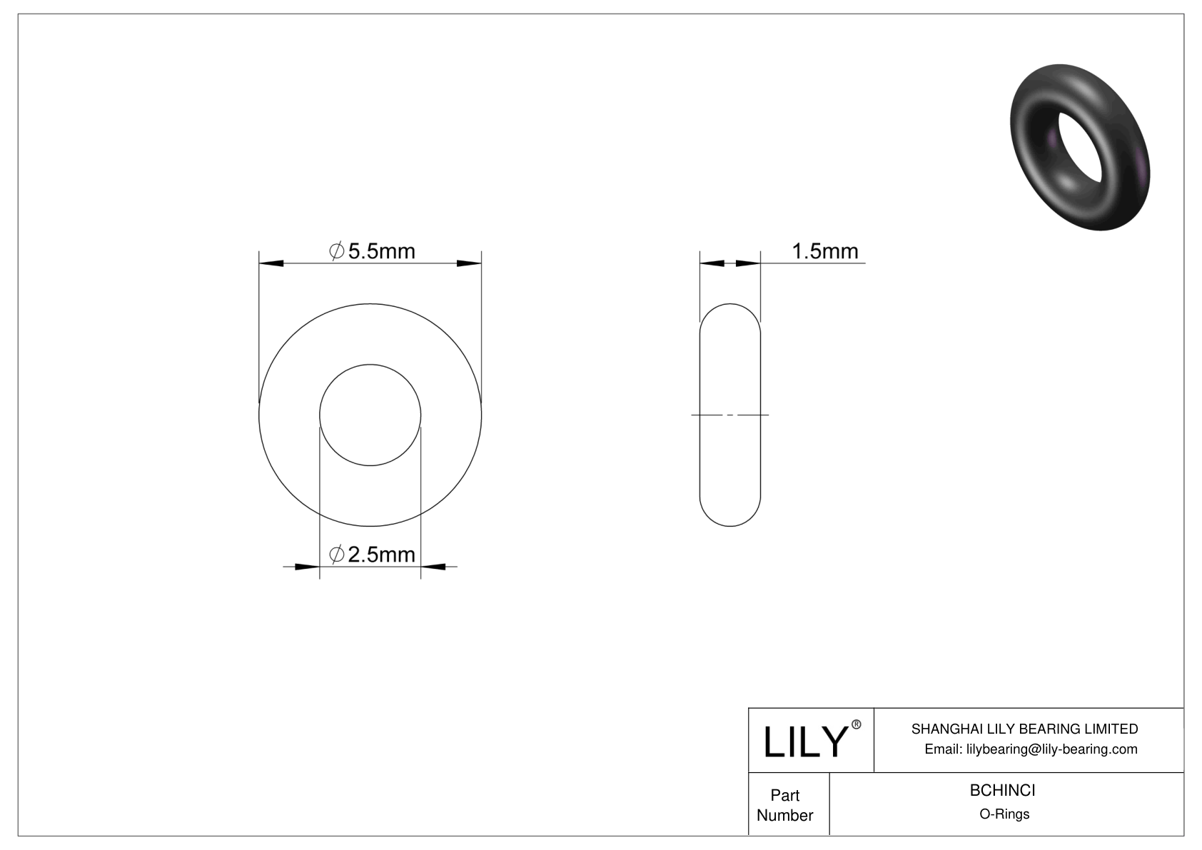 BCHINCI Chemical Resistant O-rings Round cad drawing