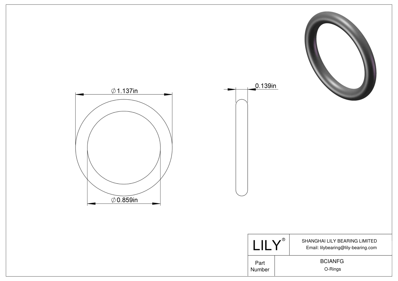 BCIANFG Chemical Resistant O-rings Round cad drawing