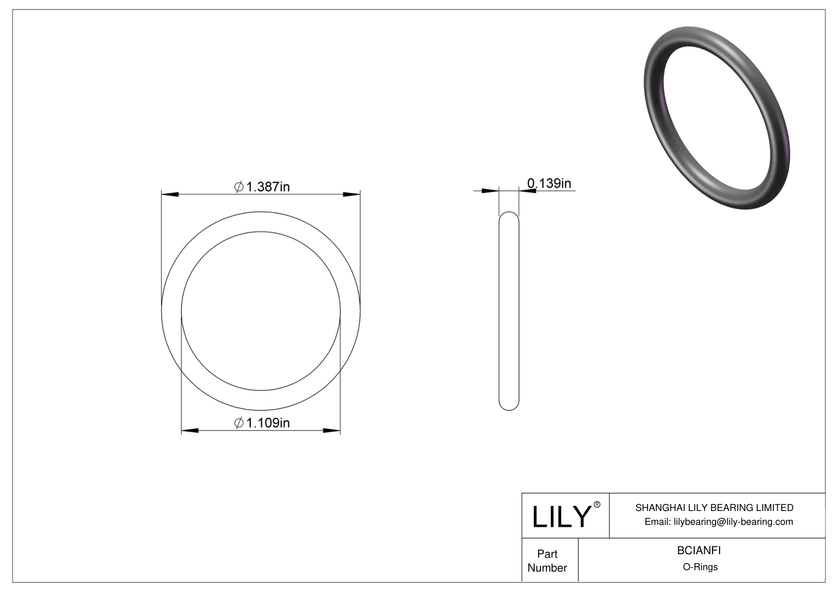 BCIANFI Chemical Resistant O-rings Round cad drawing