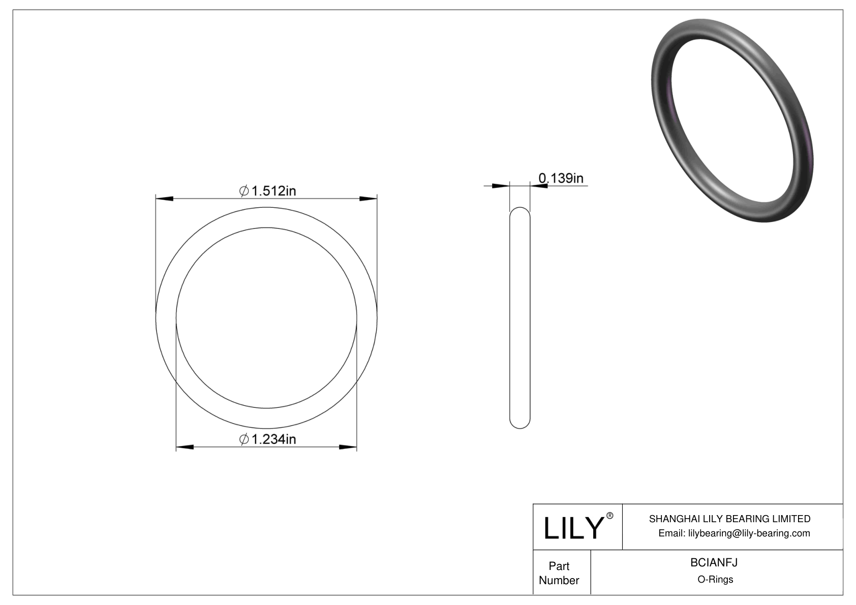 BCIANFJ Chemical Resistant O-rings Round cad drawing