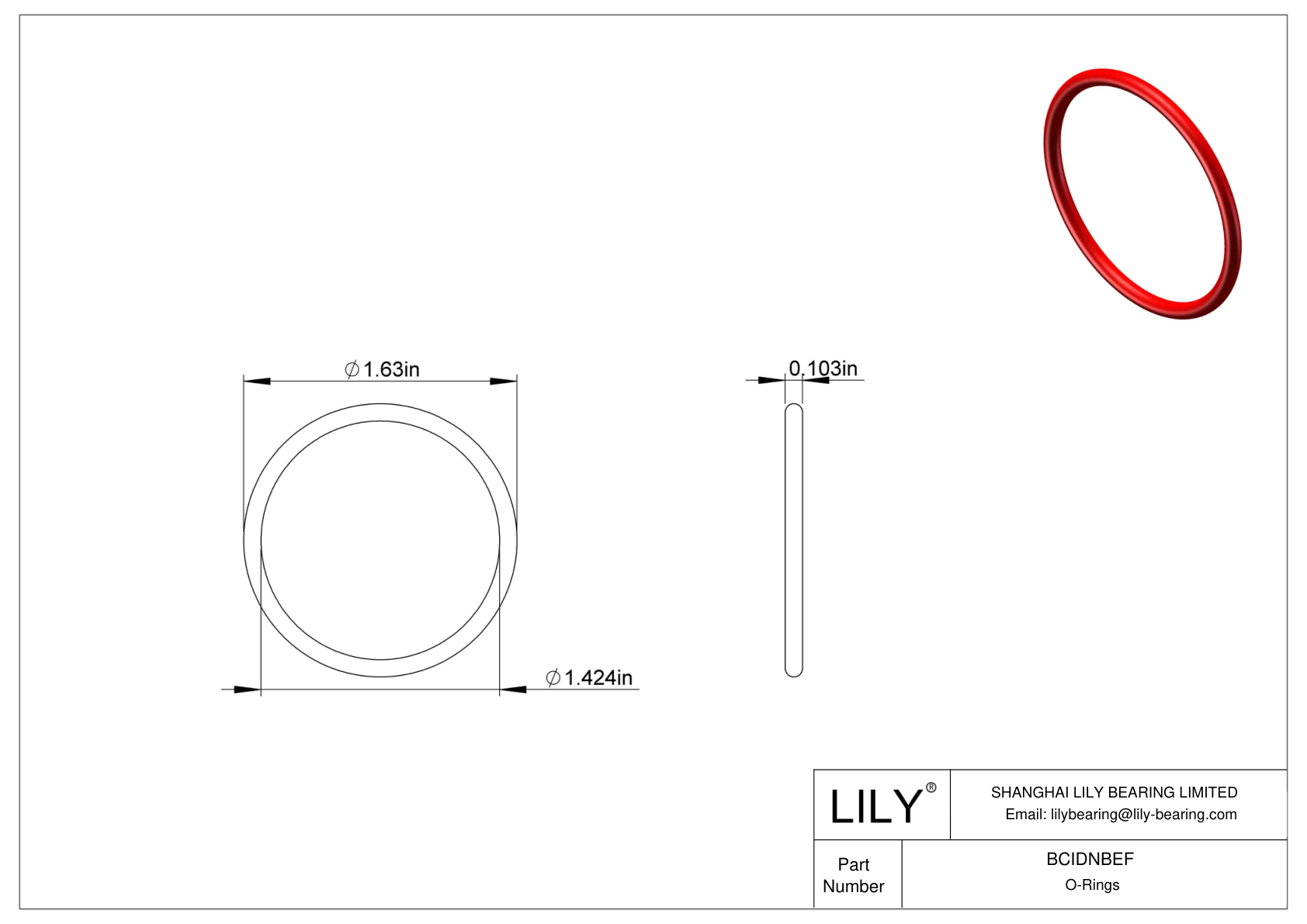 BCIDNBEF High Temperature O-Rings Round cad drawing