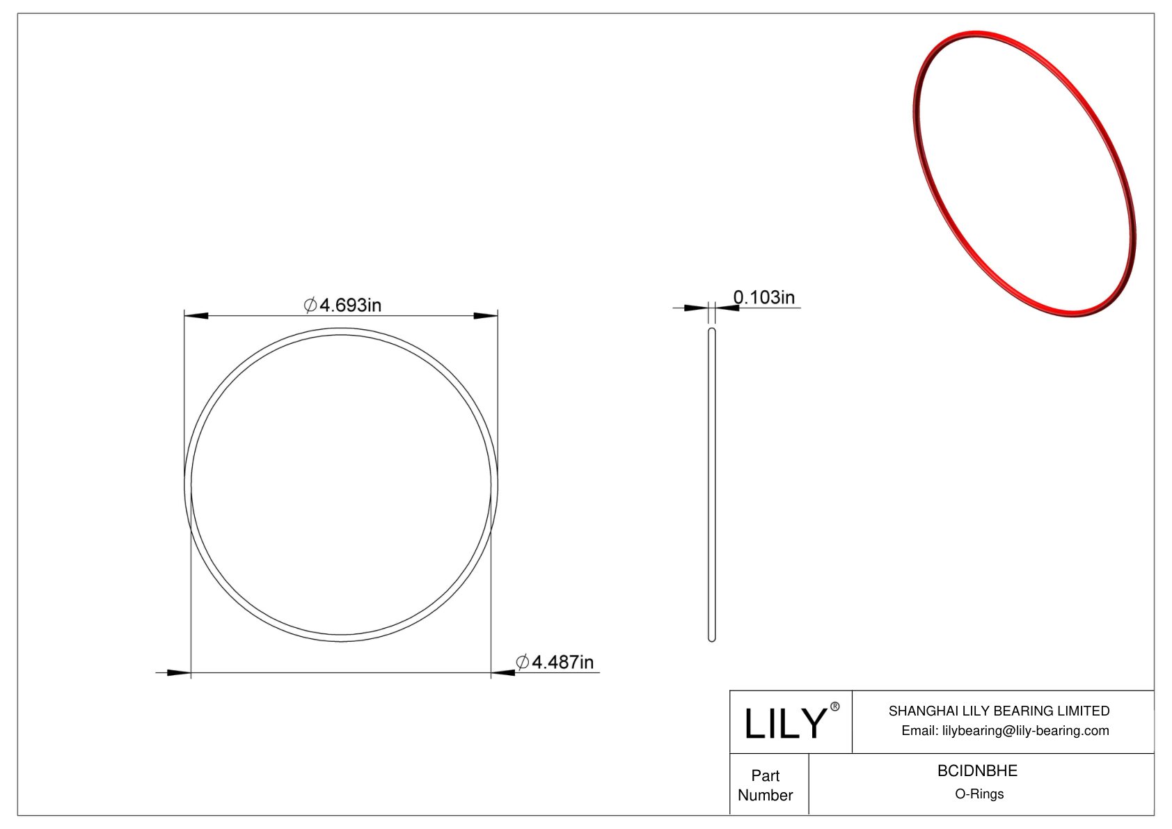 BCIDNBHE High Temperature O-Rings Round cad drawing
