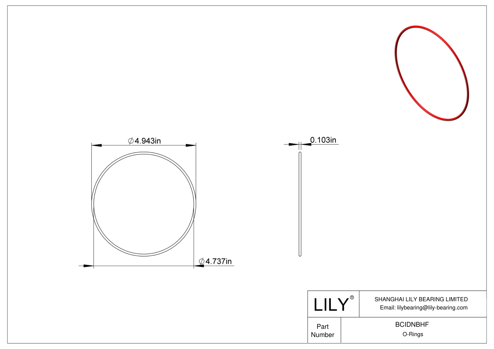 BCIDNBHF High Temperature O-Rings Round cad drawing