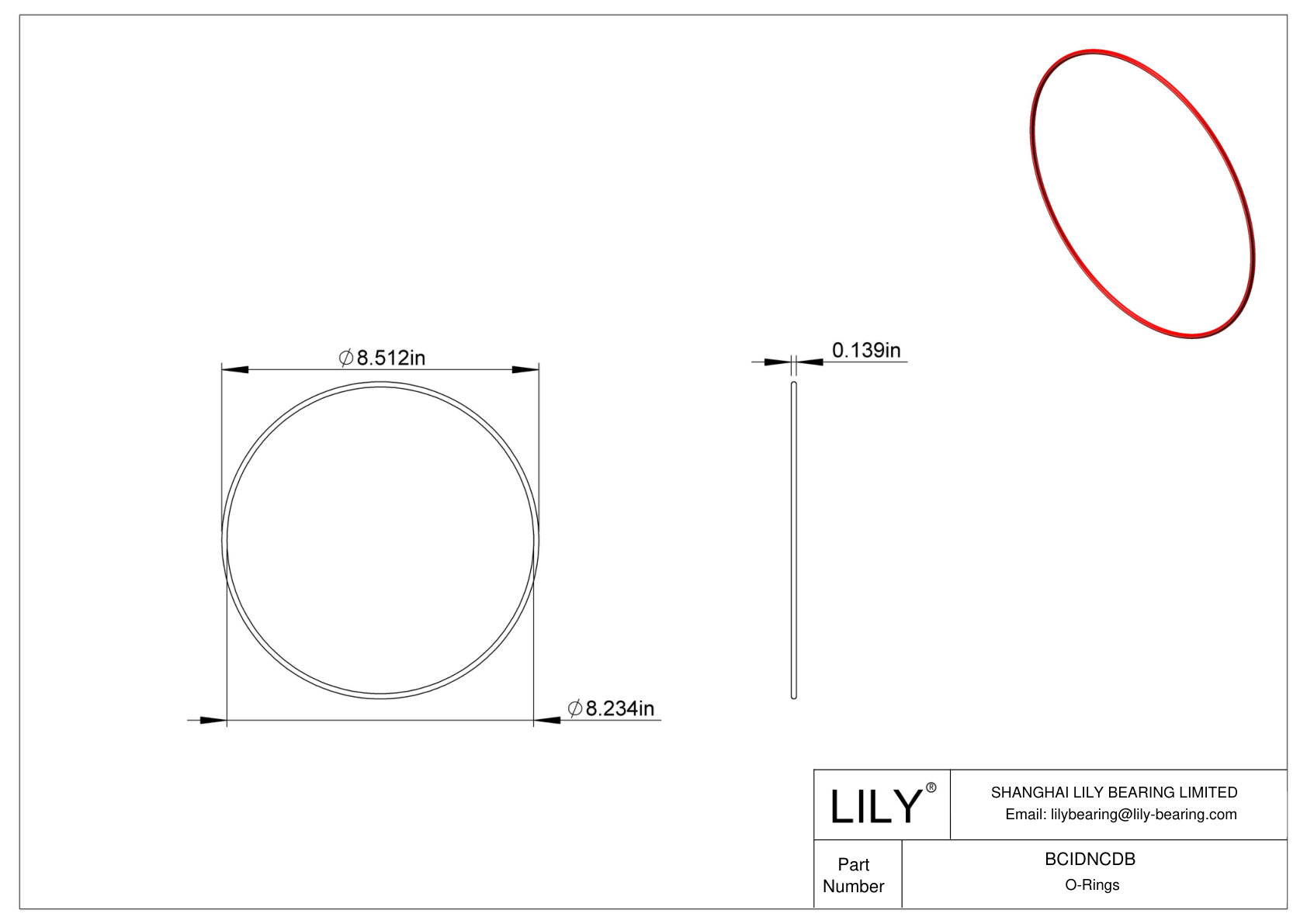 BCIDNCDB High Temperature O-Rings Round cad drawing