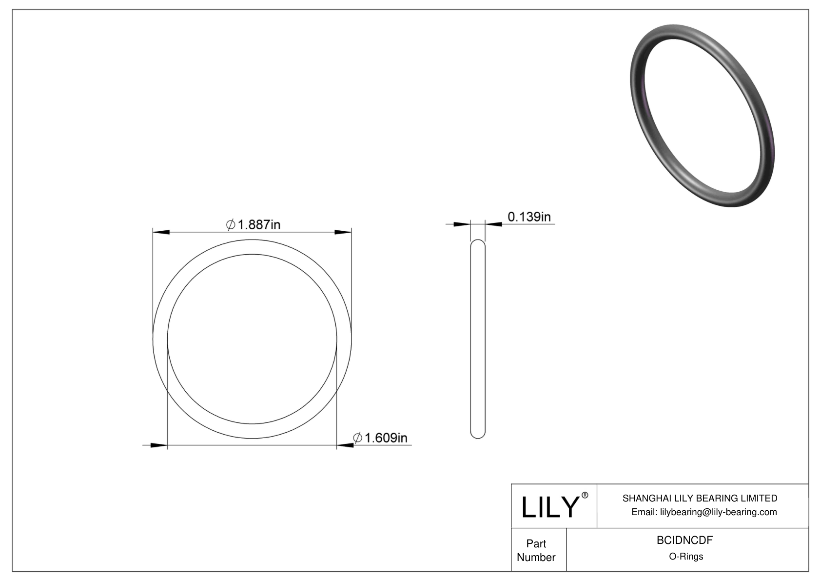 BCIDNCDF High Temperature O-Rings Round cad drawing