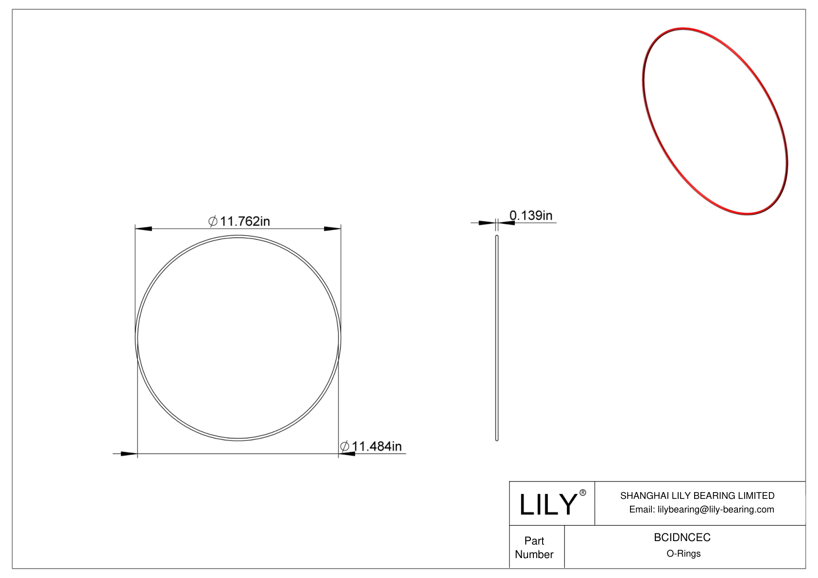 BCIDNCEC High Temperature O-Rings Round cad drawing