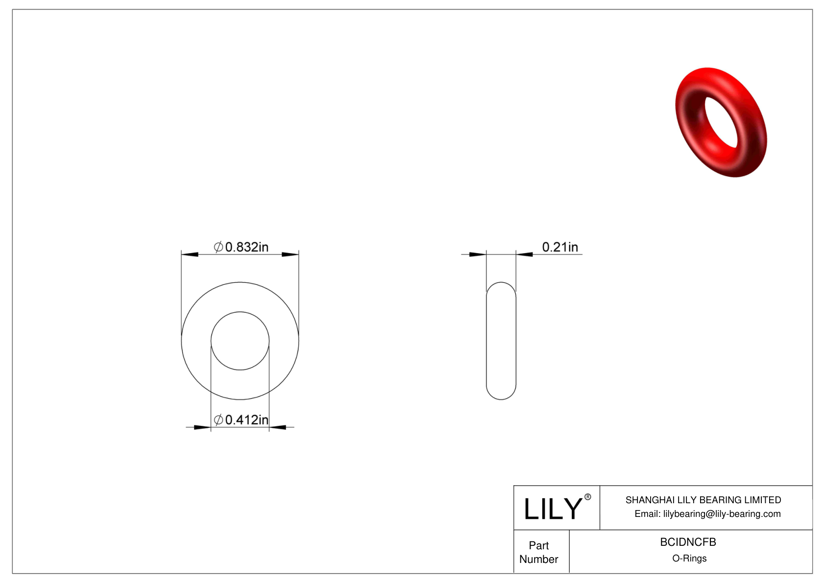 BCIDNCFB High Temperature O-Rings Round cad drawing