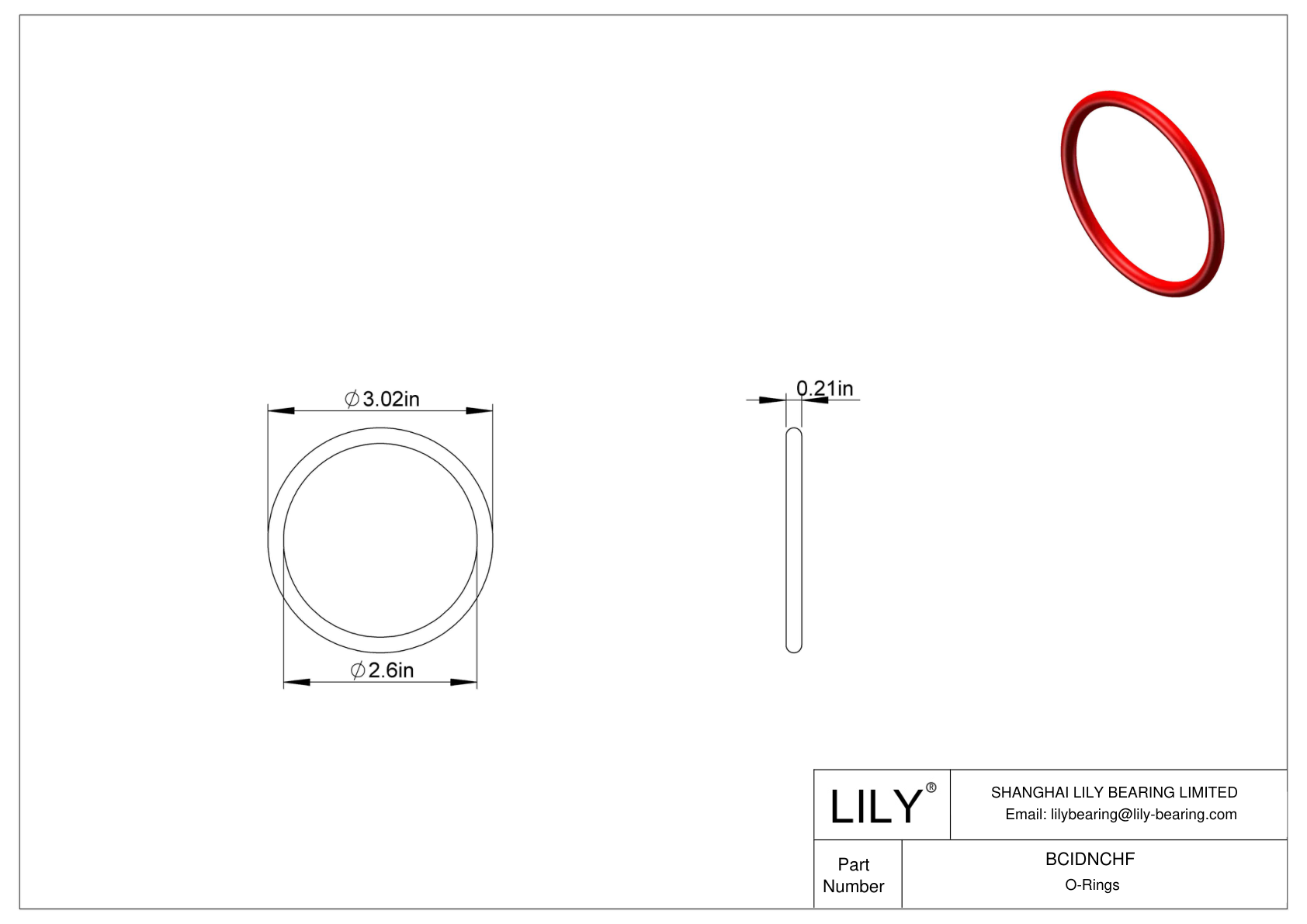 BCIDNCHF High Temperature O-Rings Round cad drawing