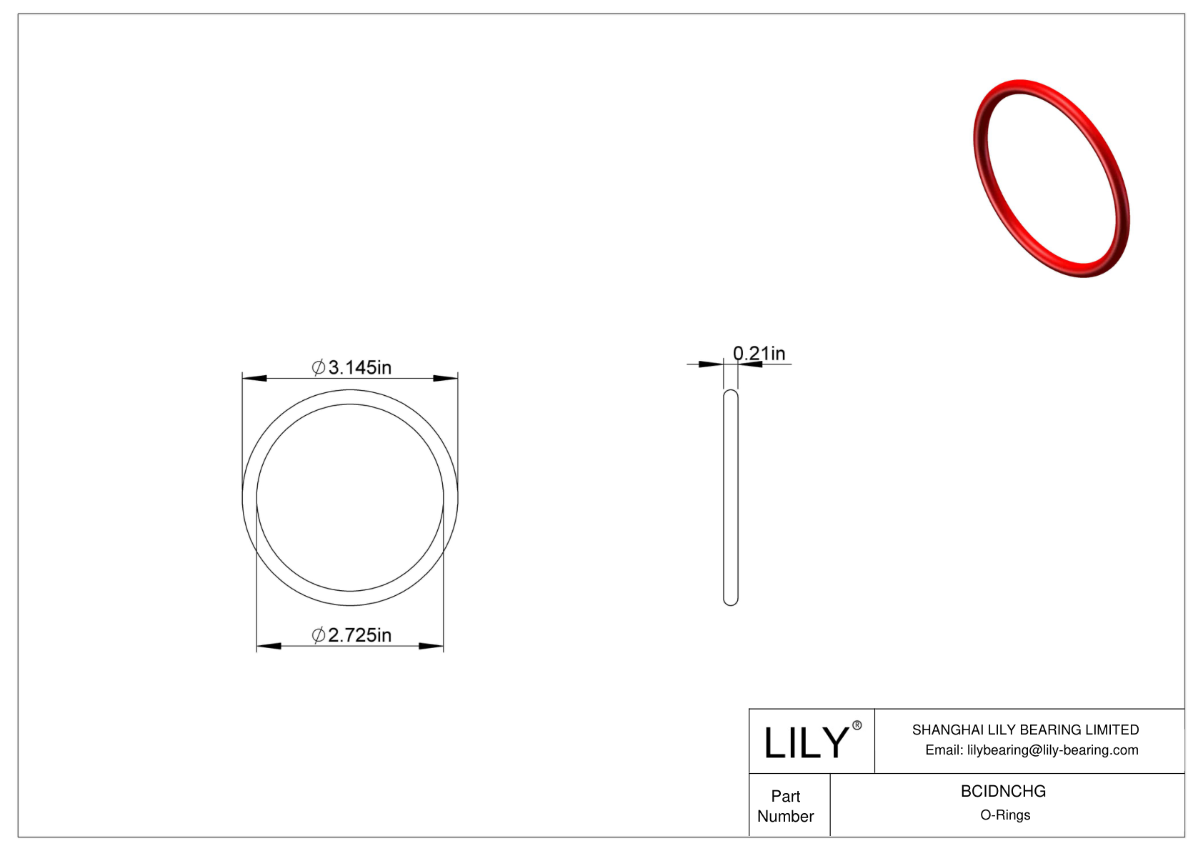 BCIDNCHG High Temperature O-Rings Round cad drawing