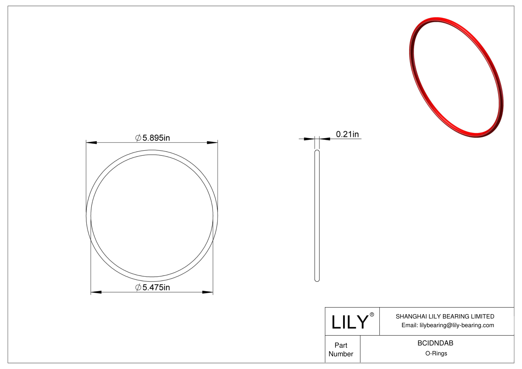 BCIDNDAB High Temperature O-Rings Round cad drawing