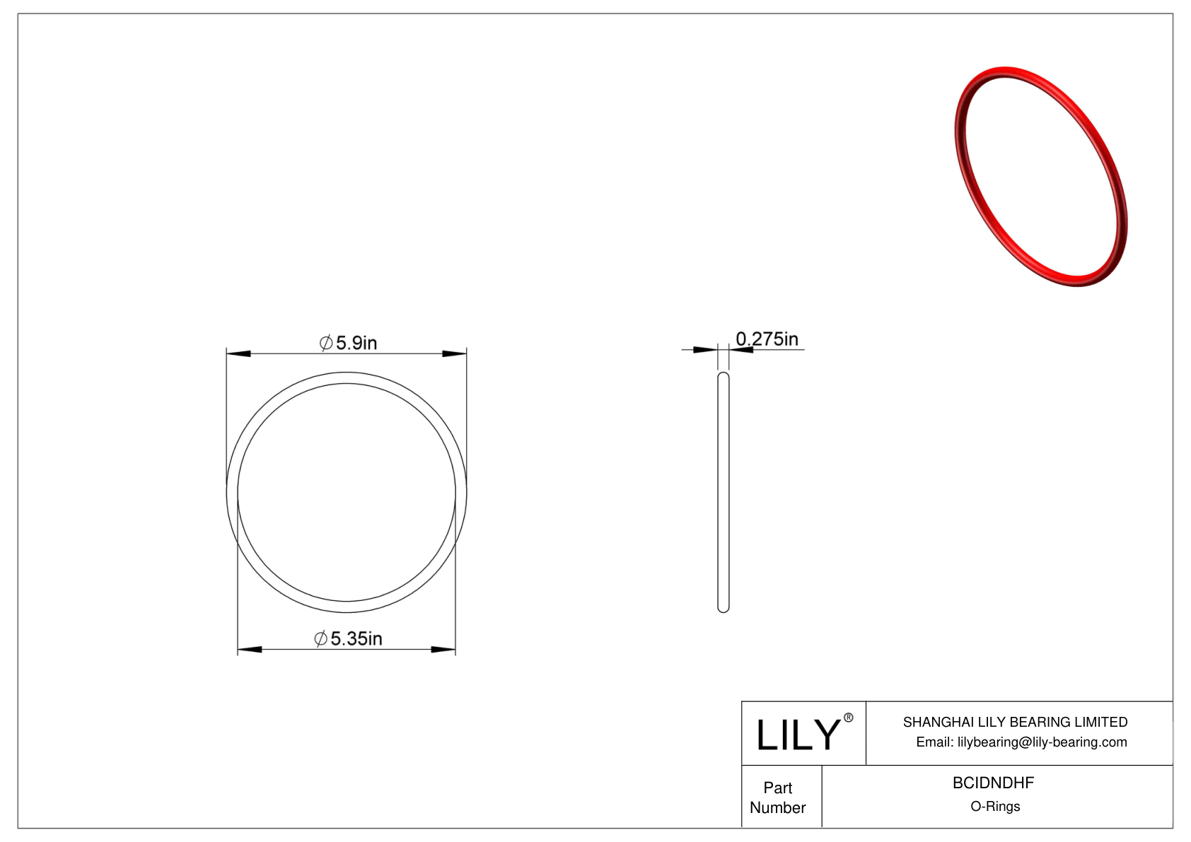 BCIDNDHF High Temperature O-Rings Round cad drawing