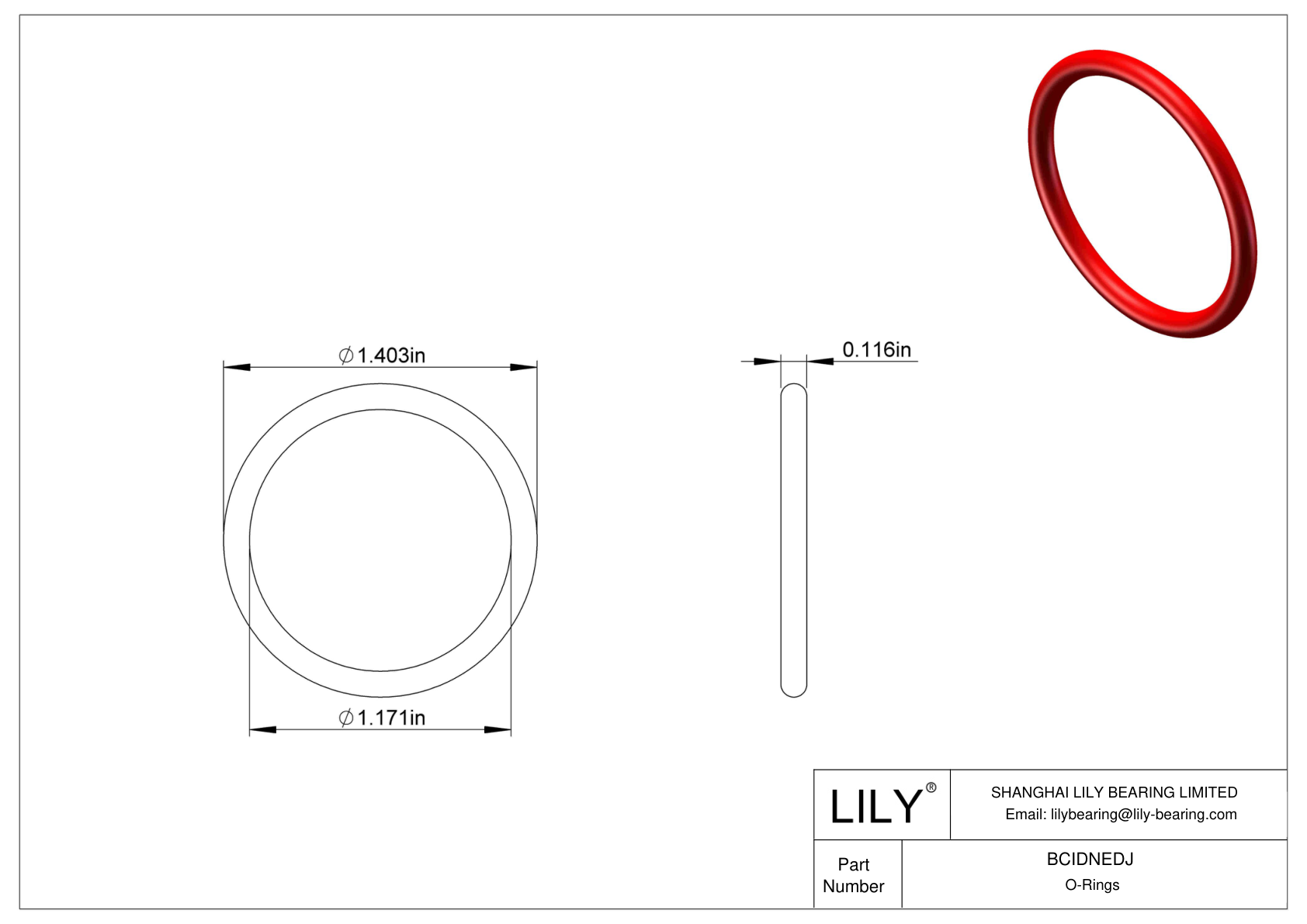 BCIDNEDJ High Temperature O-Rings Round cad drawing