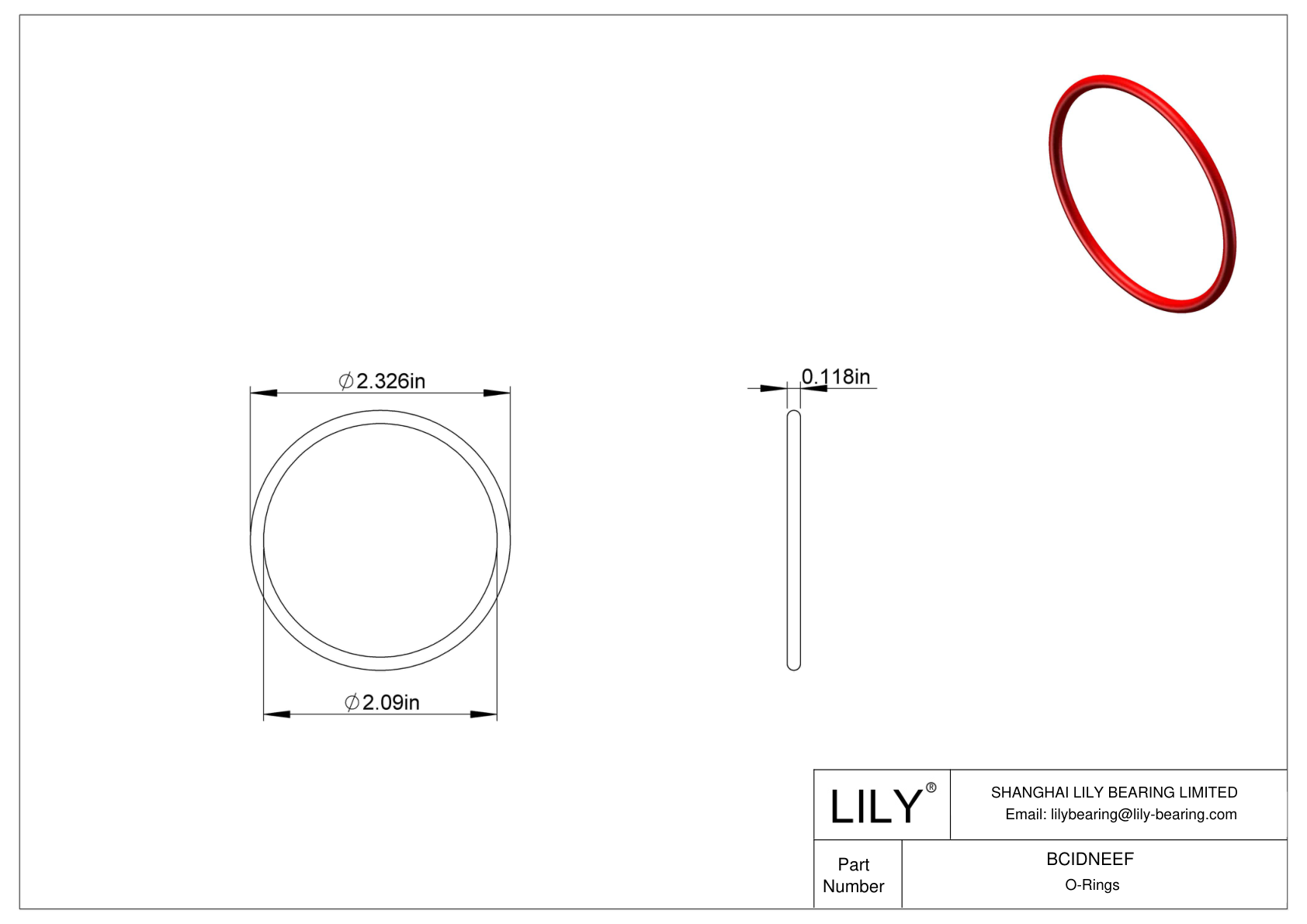 BCIDNEEF High Temperature O-Rings Round cad drawing