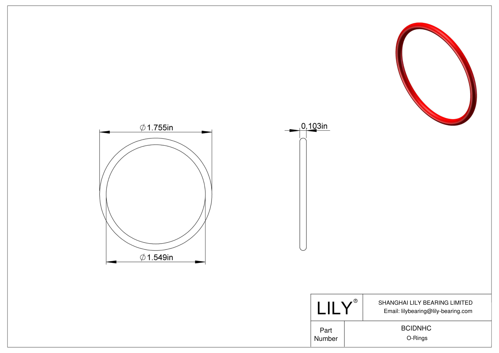 BCIDNHC High Temperature O-Rings Round cad drawing