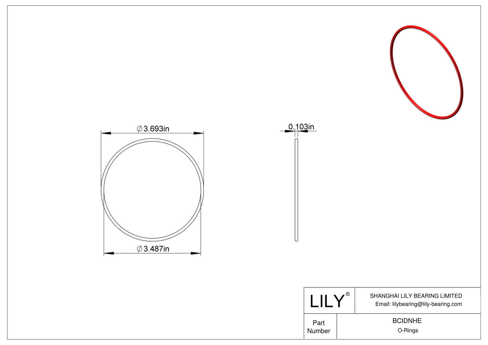 BCIDNHE High Temperature O-Rings Round cad drawing