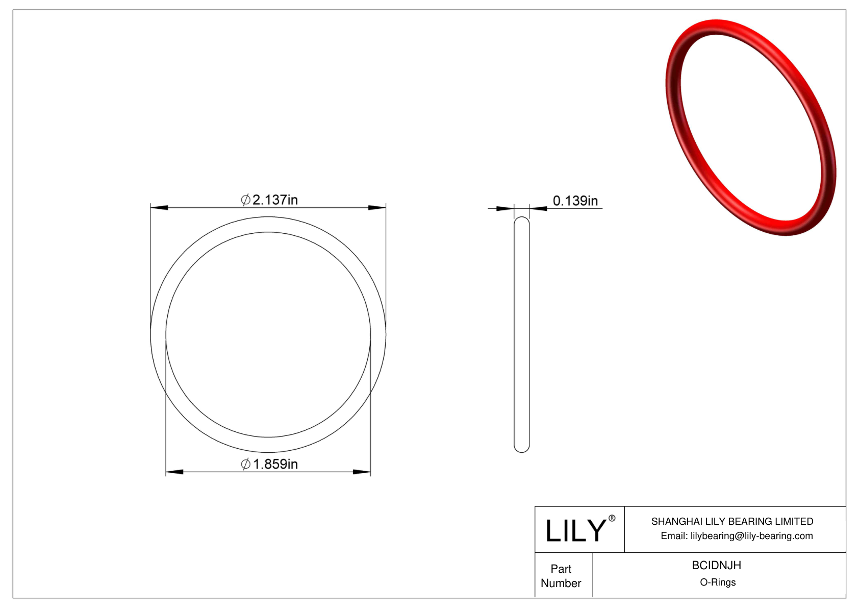 BCIDNJH High Temperature O-Rings Round cad drawing