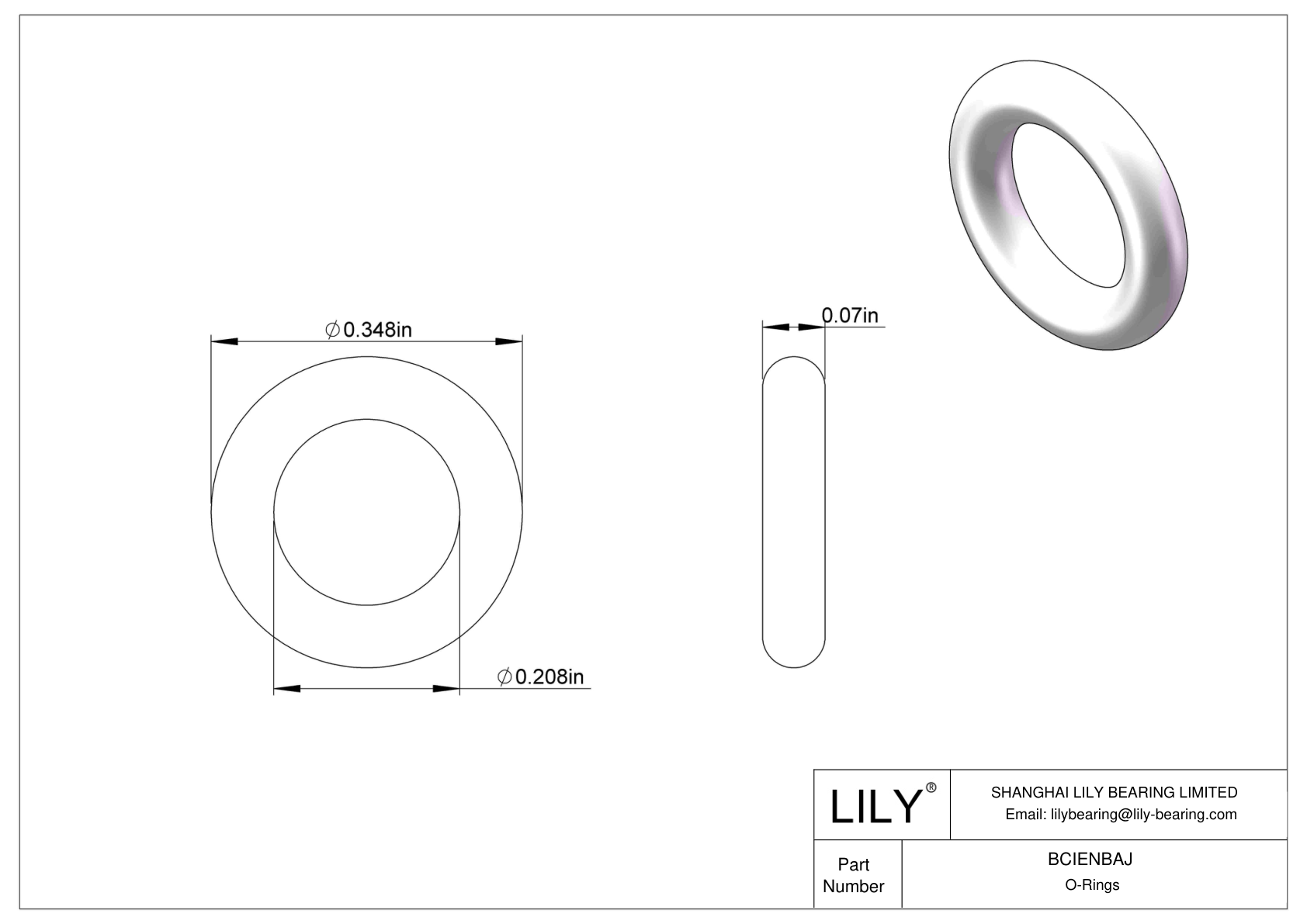 BCIENBAJ Chemical Resistant O-rings Round cad drawing