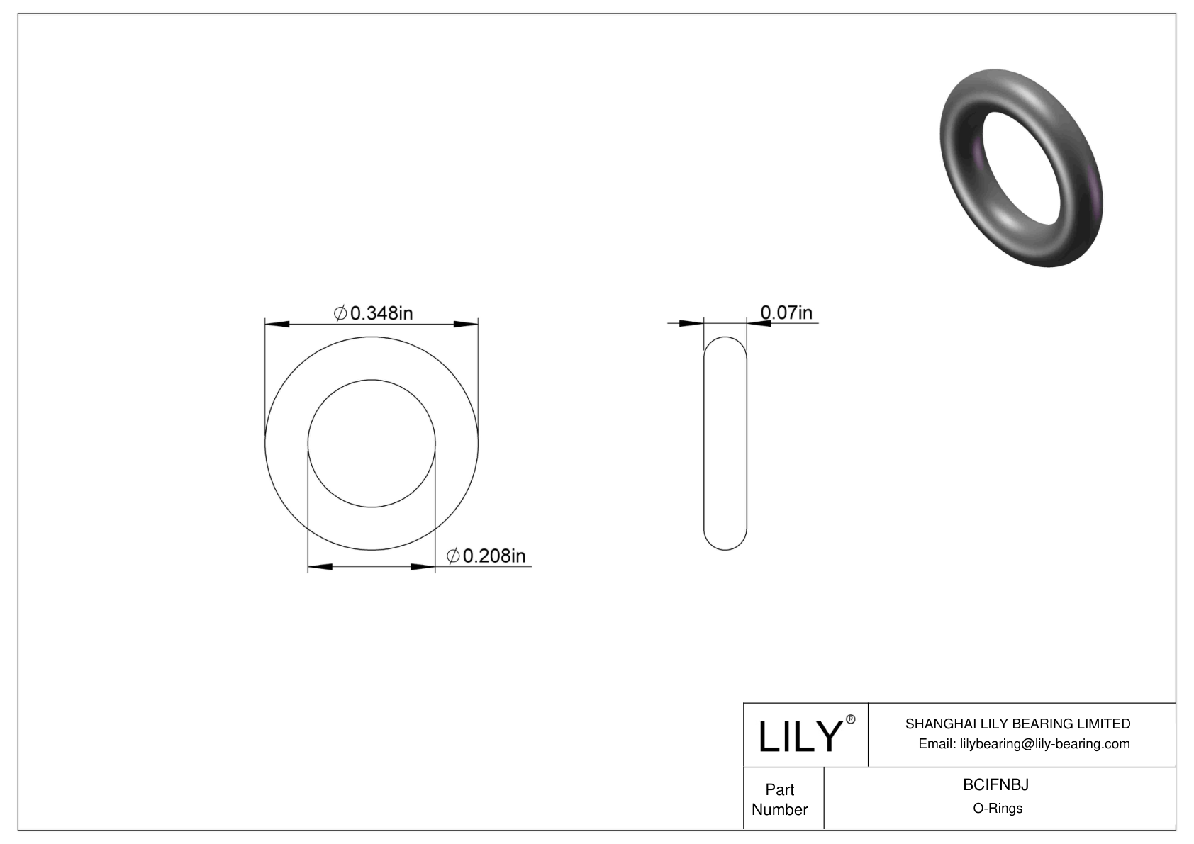 BCIFNBJ Chemical Resistant O-rings Round cad drawing