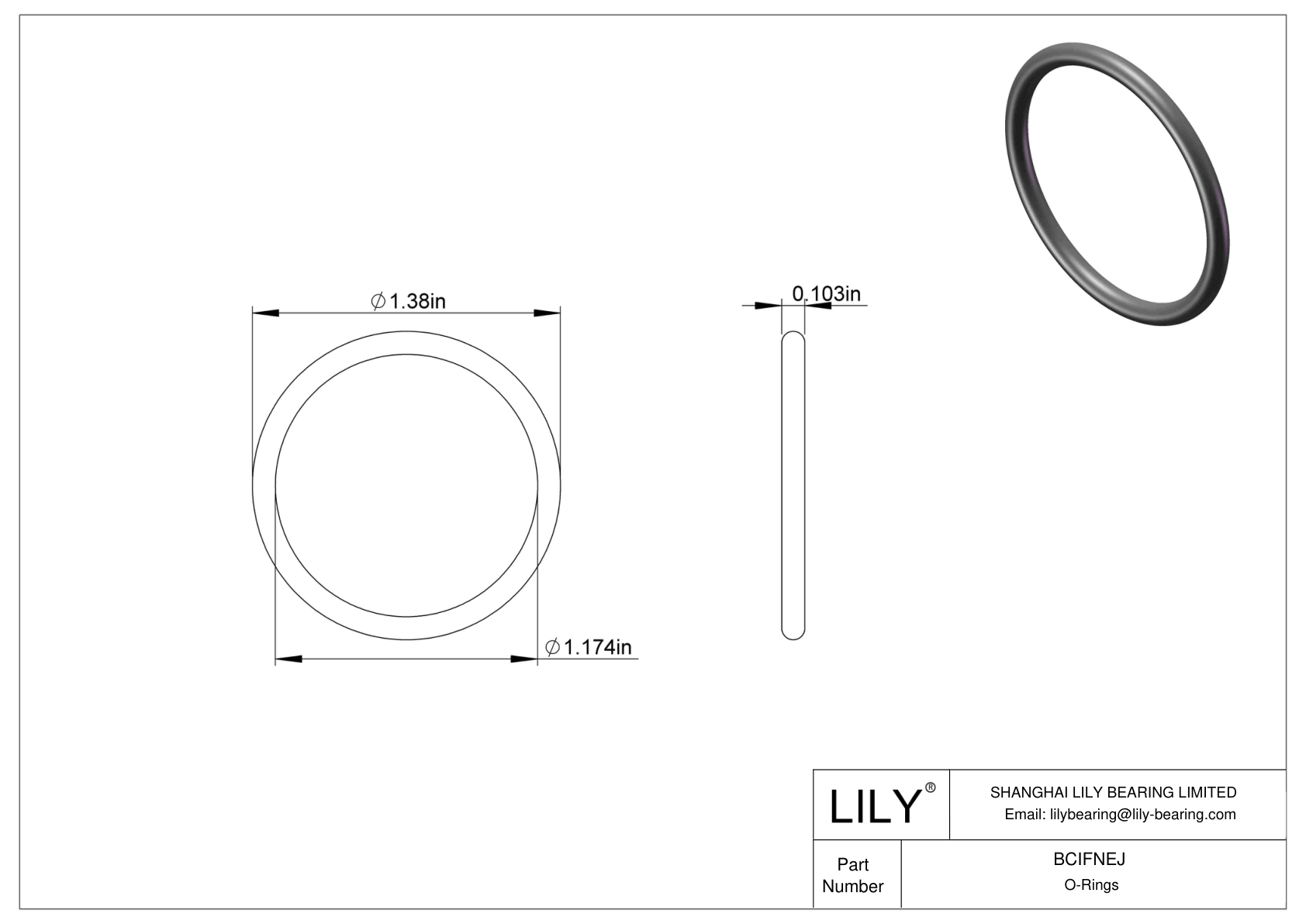 BCIFNEJ Chemical Resistant O-rings Round cad drawing