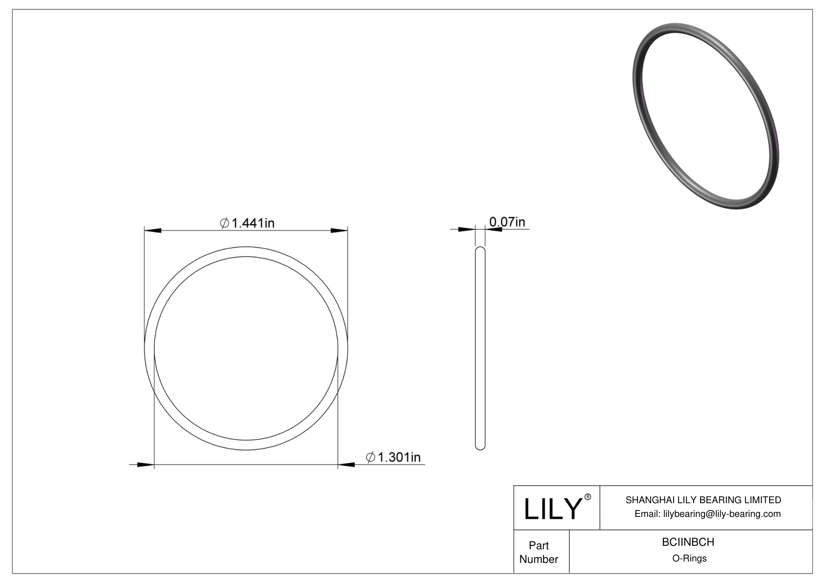 BCIINBCH Chemical Resistant O-rings Round cad drawing