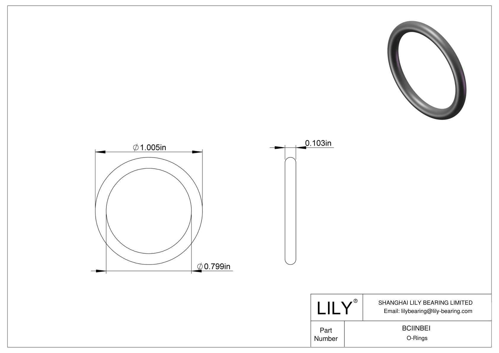 BCIINBEI Chemical Resistant O-rings Round cad drawing