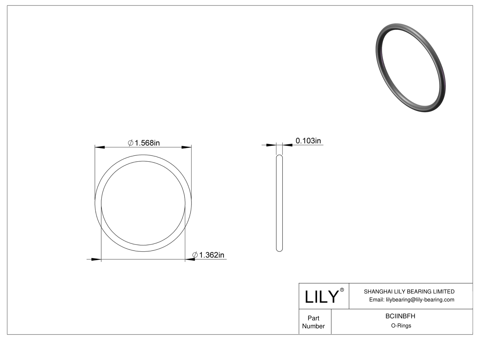 BCIINBFH Chemical Resistant O-rings Round cad drawing