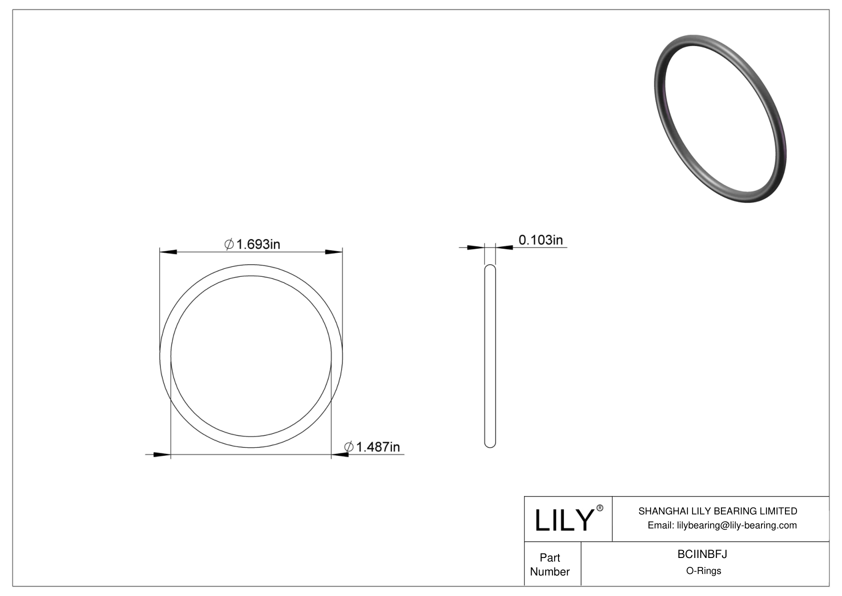 BCIINBFJ Chemical Resistant O-rings Round cad drawing