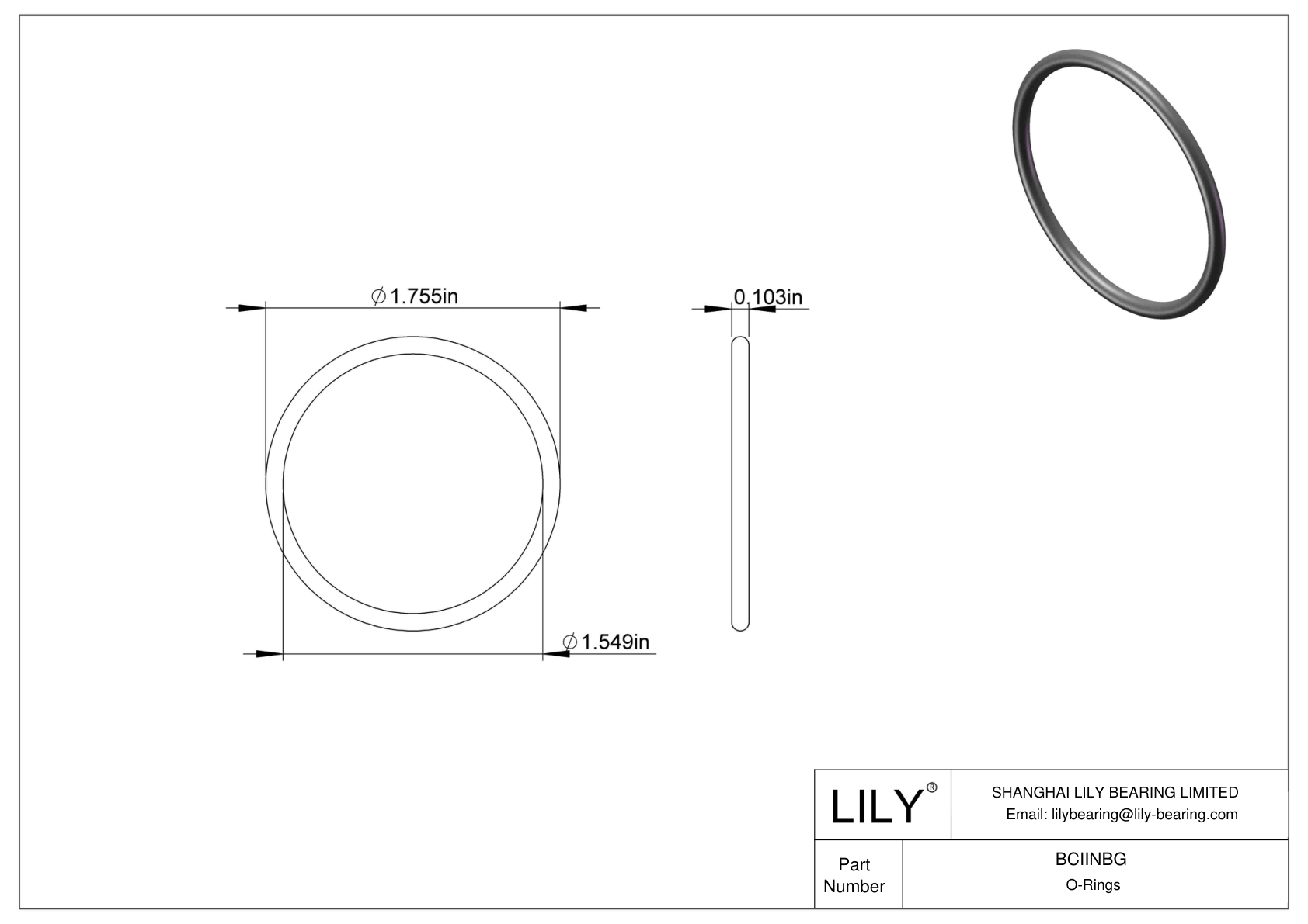 BCIINBG Chemical Resistant O-rings Round cad drawing