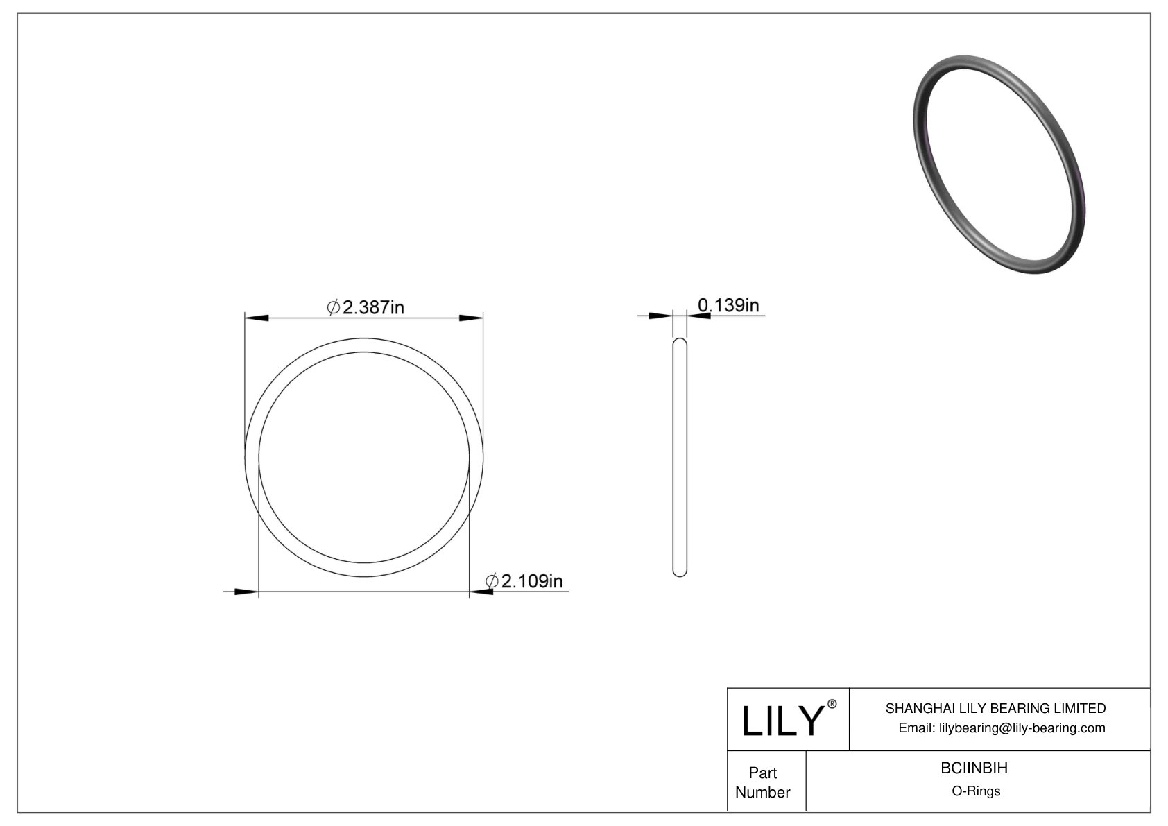 BCIINBIH Chemical Resistant O-rings Round cad drawing