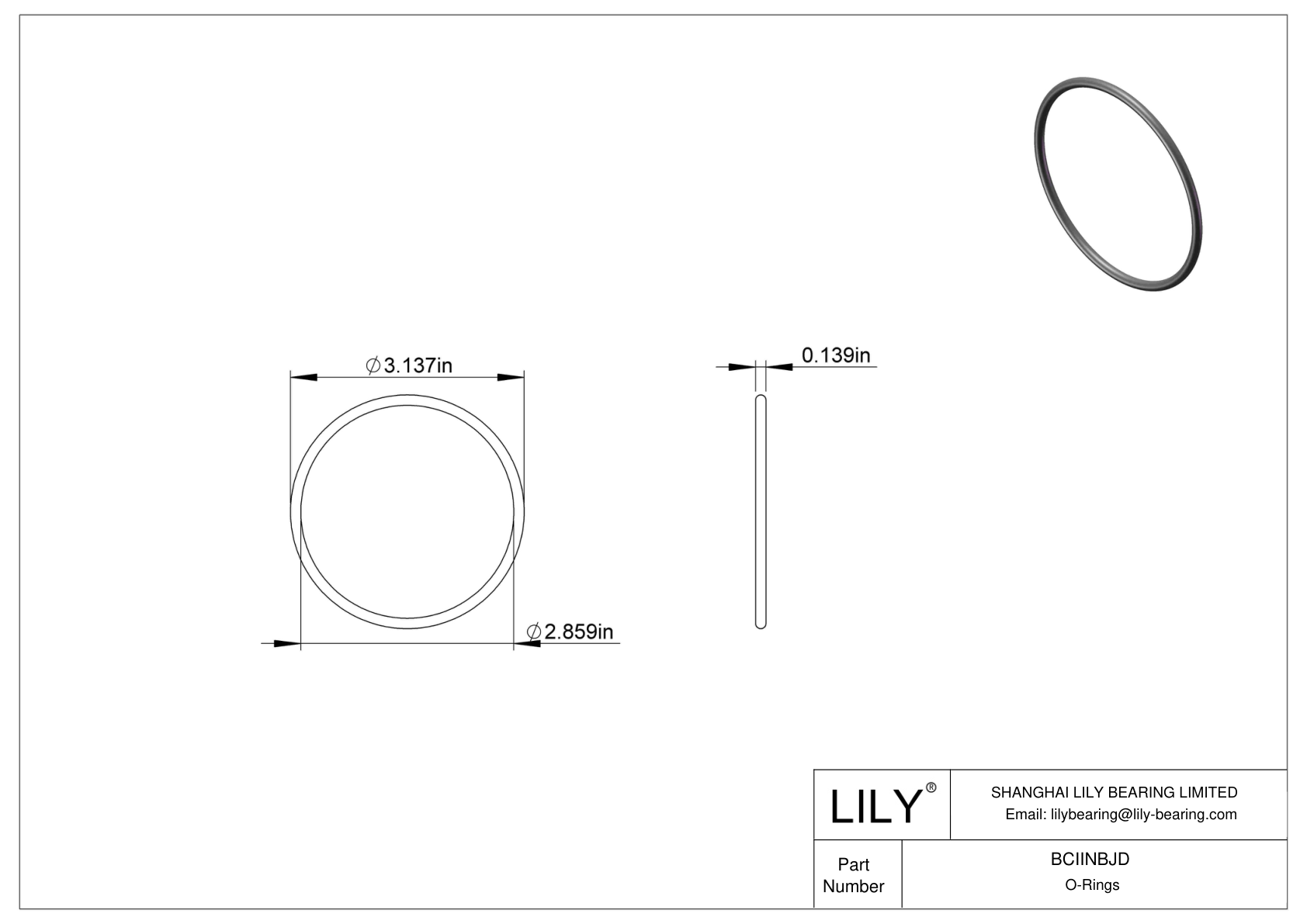 BCIINBJD Chemical Resistant O-rings Round cad drawing