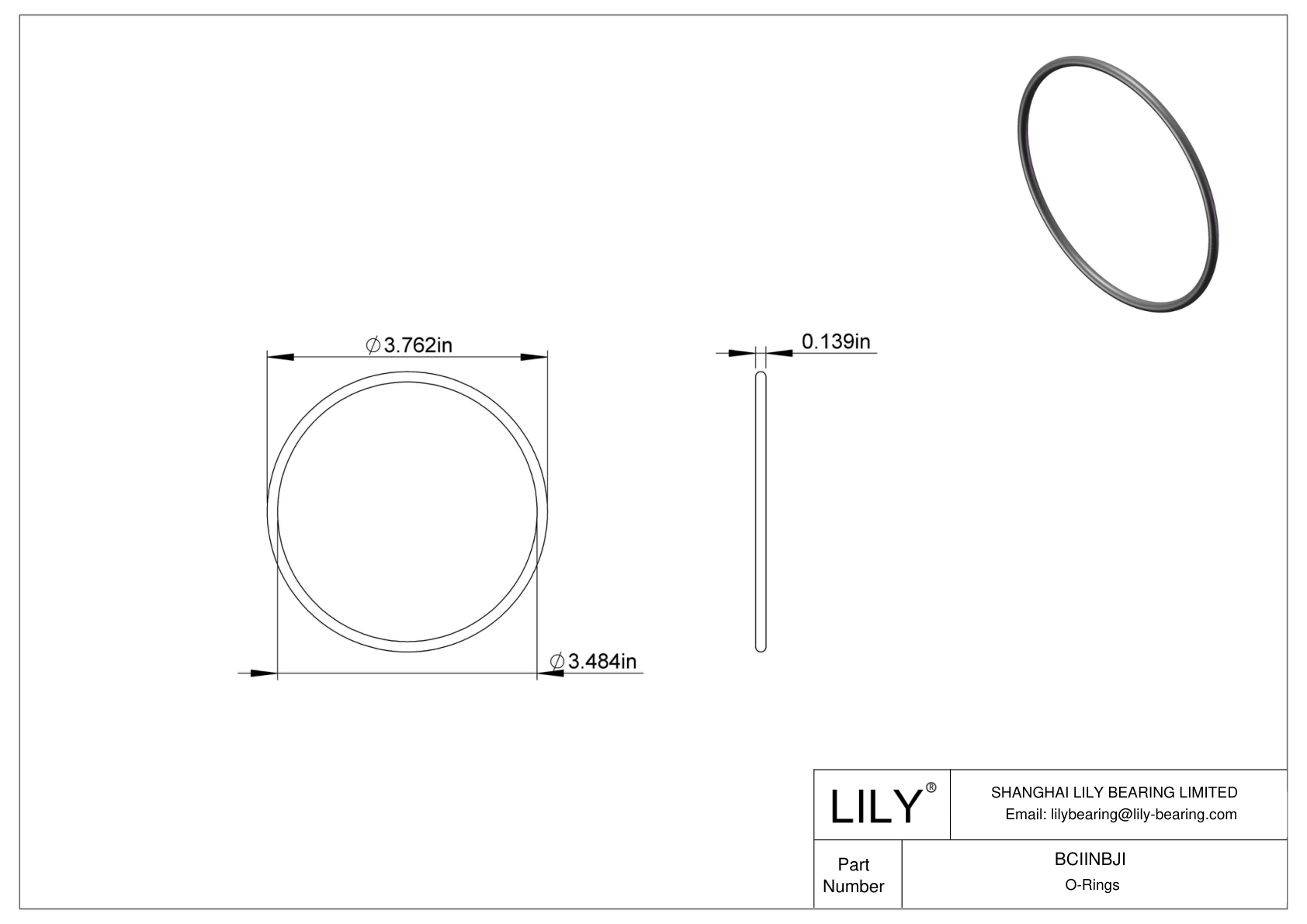 BCIINBJI Chemical Resistant O-rings Round cad drawing