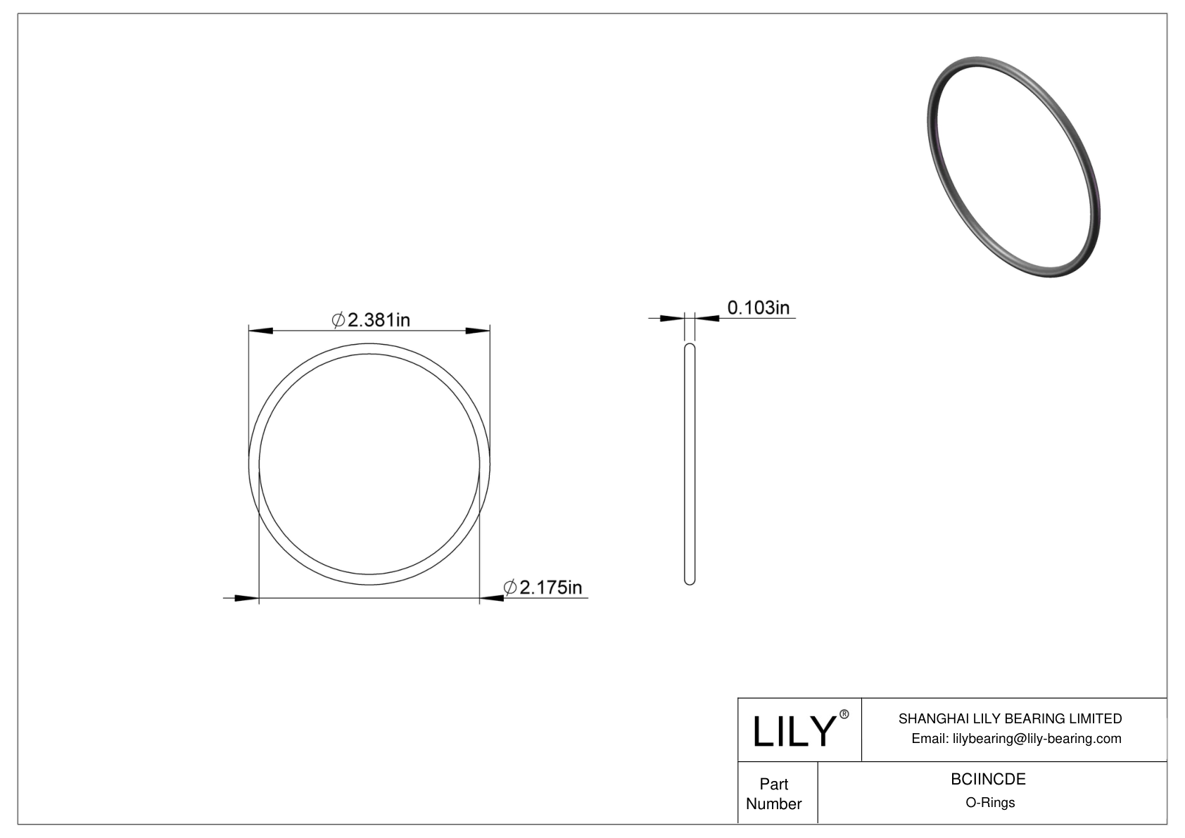 BCIINCDE Chemical Resistant O-rings Round cad drawing