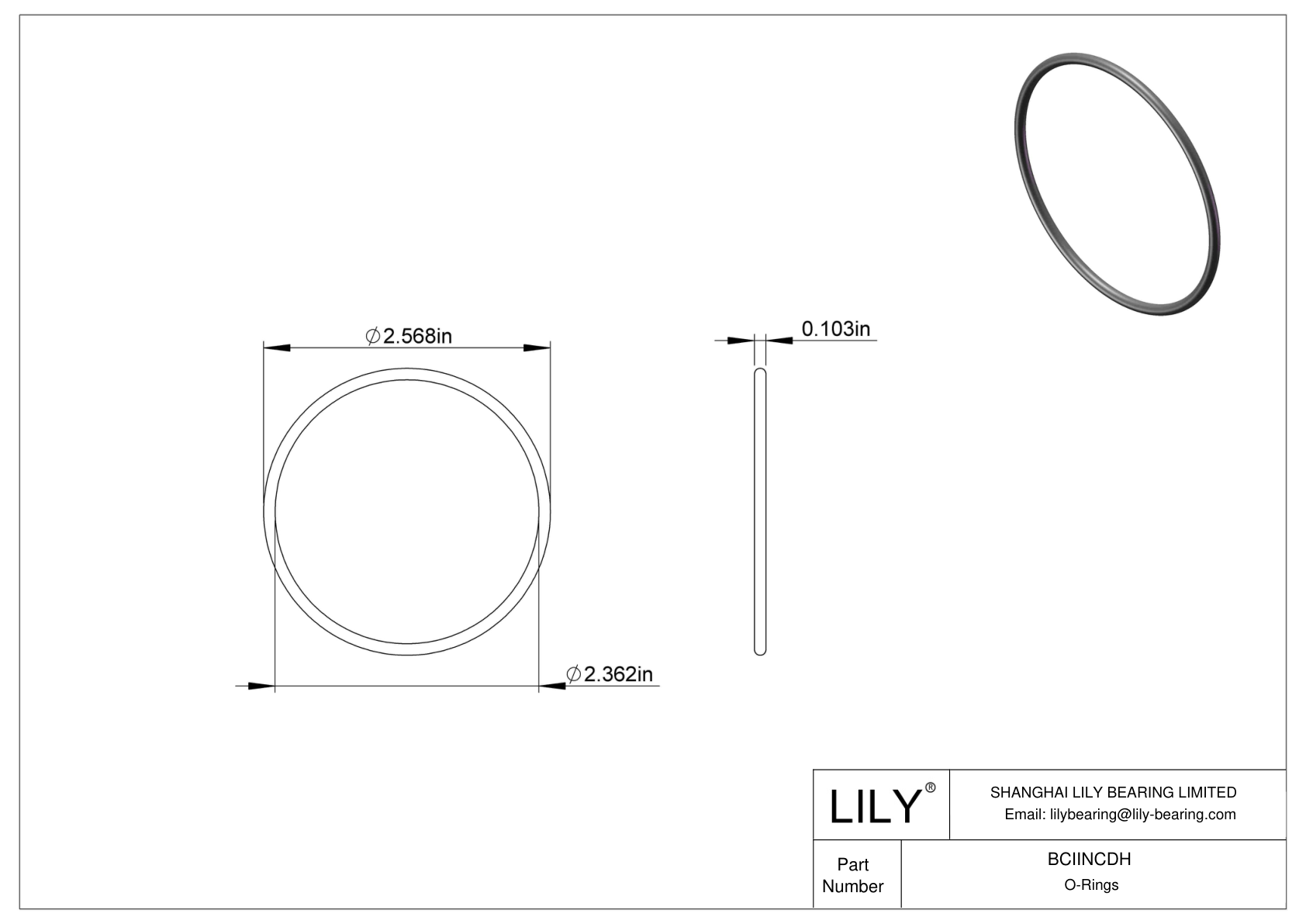 BCIINCDH Chemical Resistant O-rings Round cad drawing