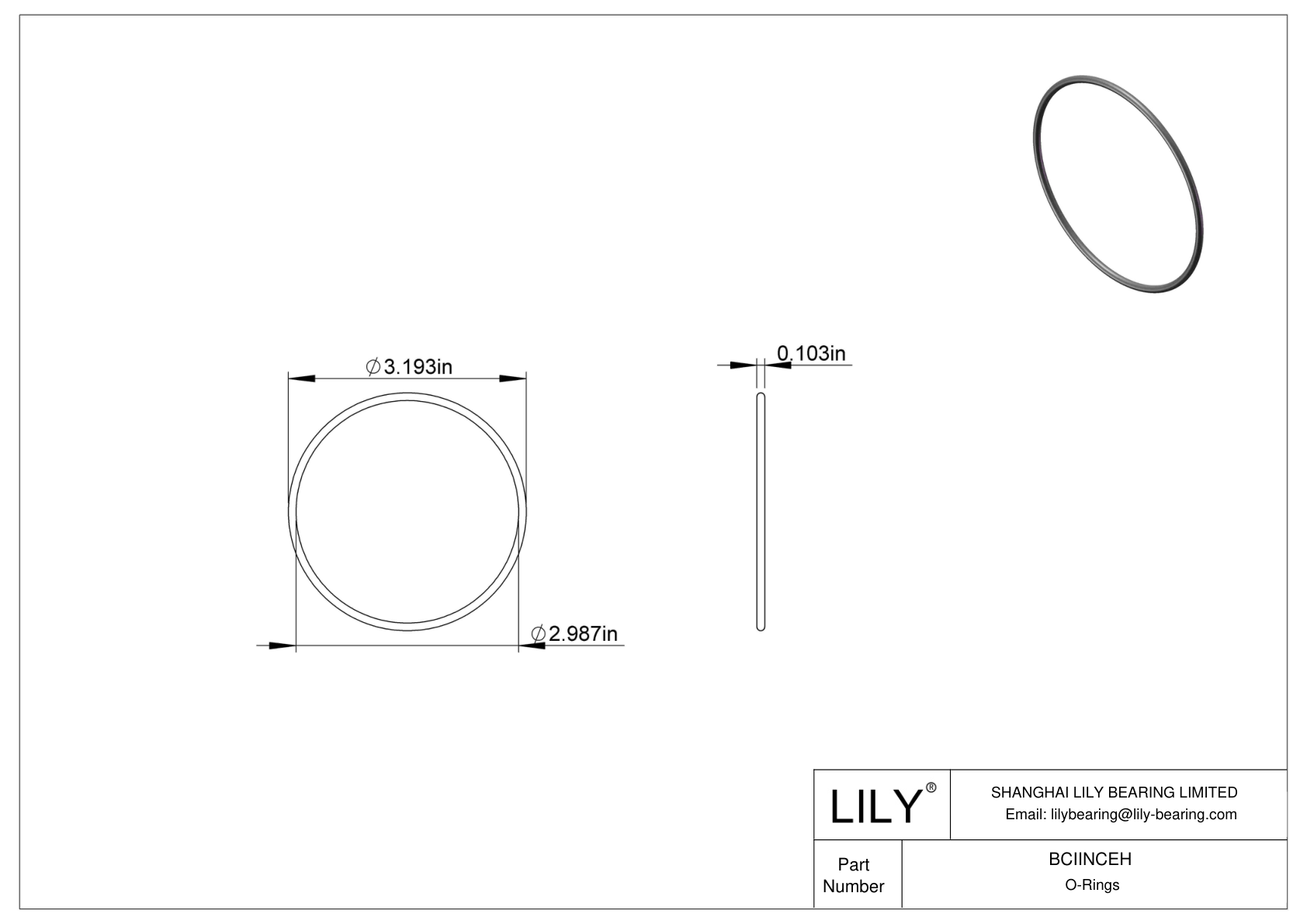 BCIINCEH Chemical Resistant O-rings Round cad drawing