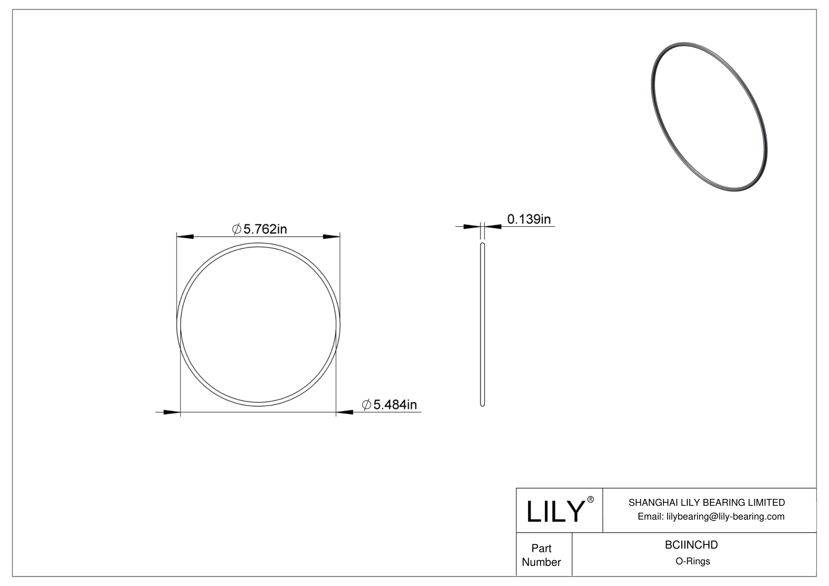 BCIINCHD 圆形耐化学性 O 形圈 cad drawing