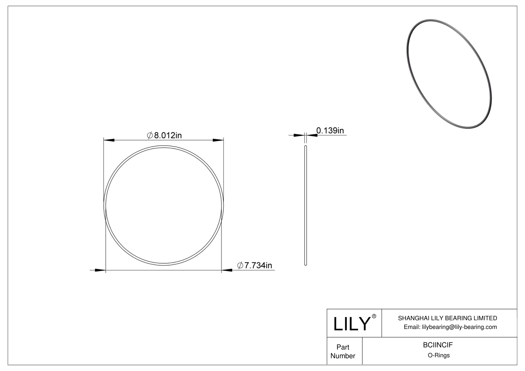 BCIINCIF Chemical Resistant O-rings Round cad drawing