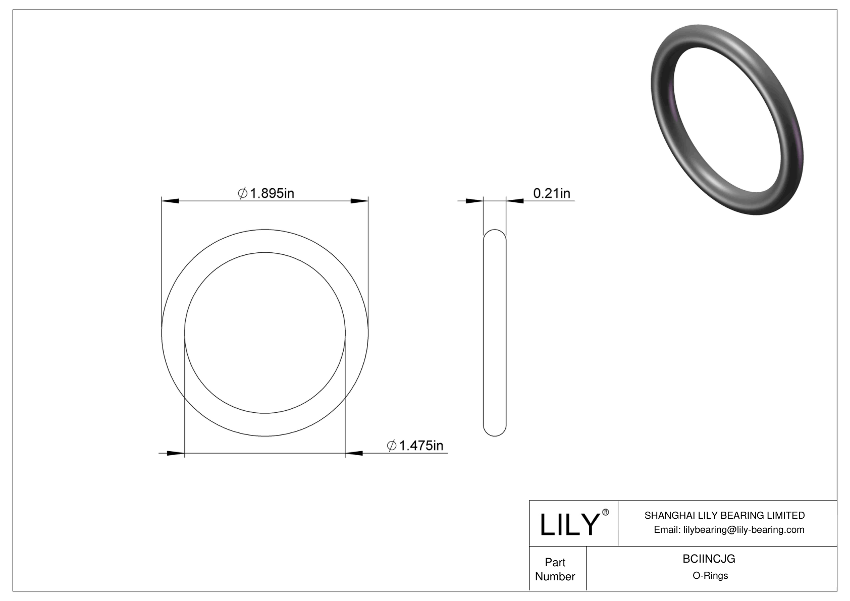 BCIINCJG Chemical Resistant O-rings Round cad drawing