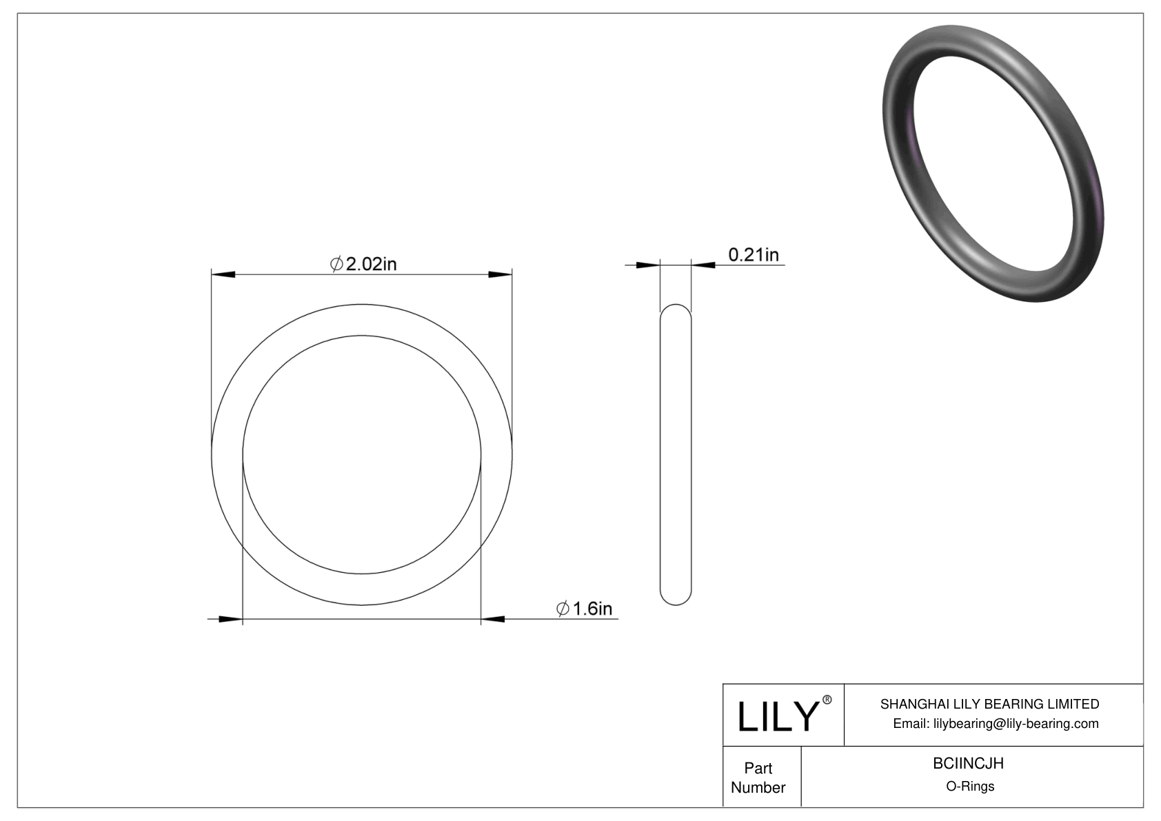 BCIINCJH Chemical Resistant O-rings Round cad drawing