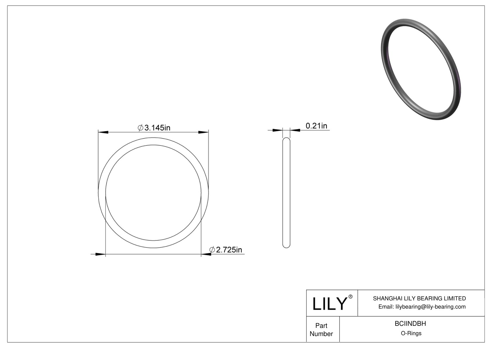 BCIINDBH Chemical Resistant O-rings Round cad drawing