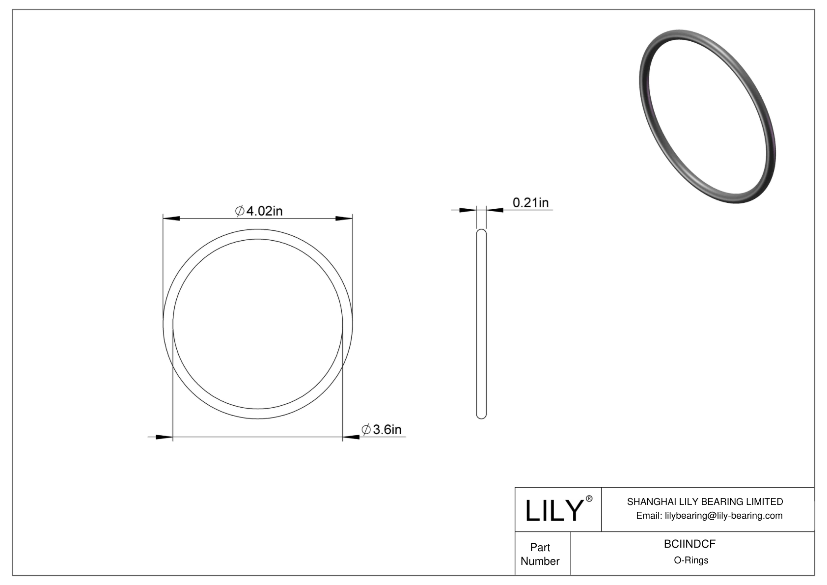 BCIINDCF Chemical Resistant O-rings Round cad drawing