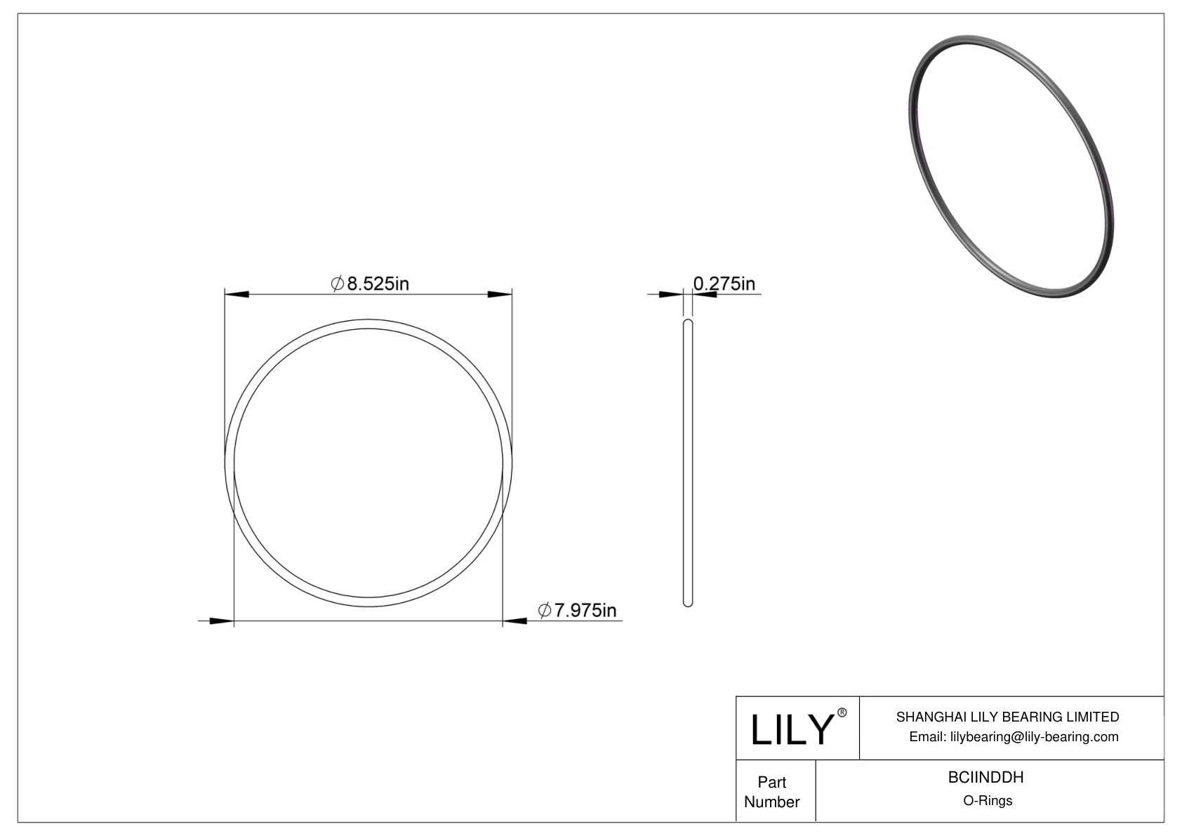 BCIINDDH Chemical Resistant O-rings Round cad drawing