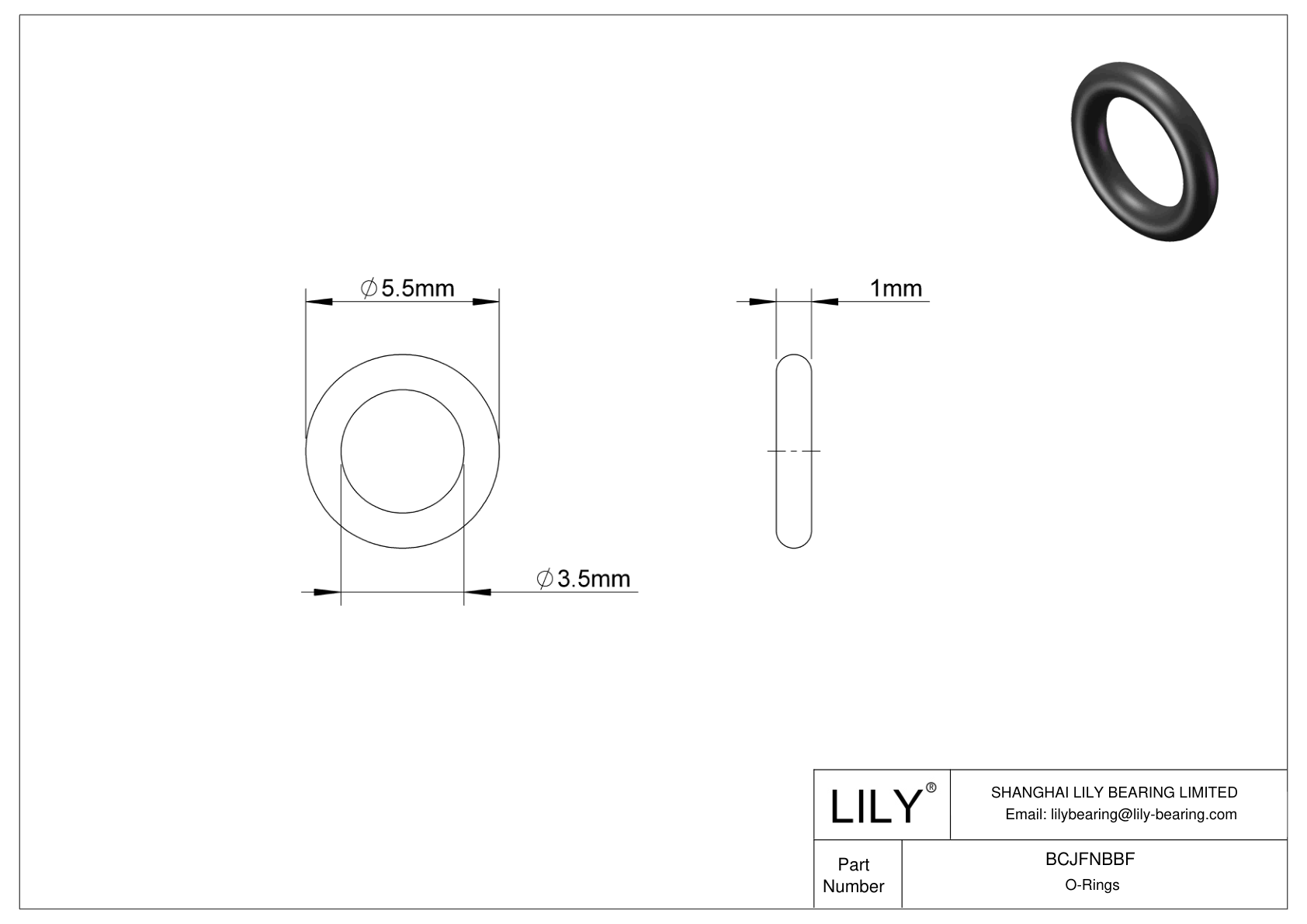 BCJFNBBF Chemical Resistant O-rings Round cad drawing