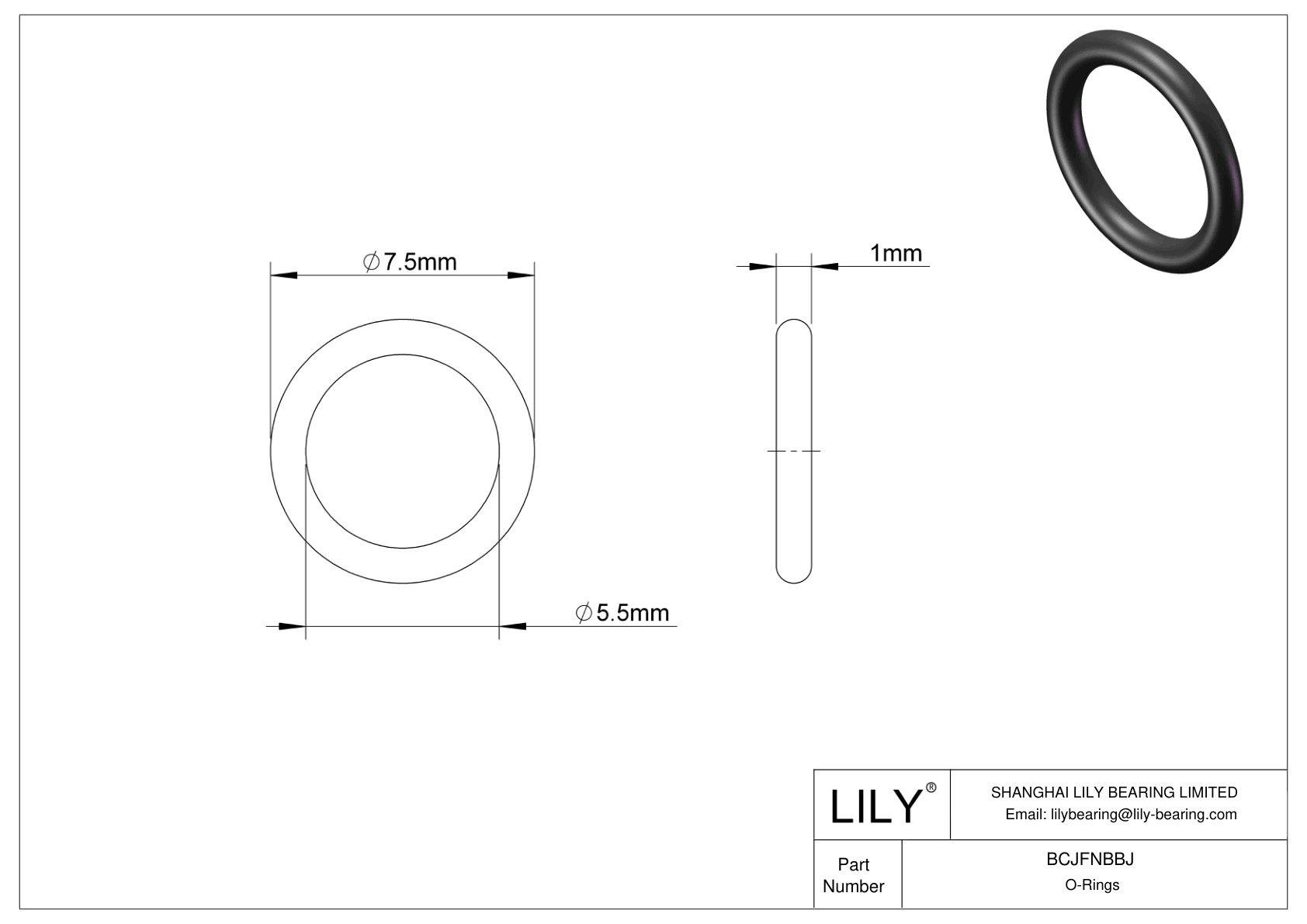 BCJFNBBJ Chemical Resistant O-rings Round cad drawing